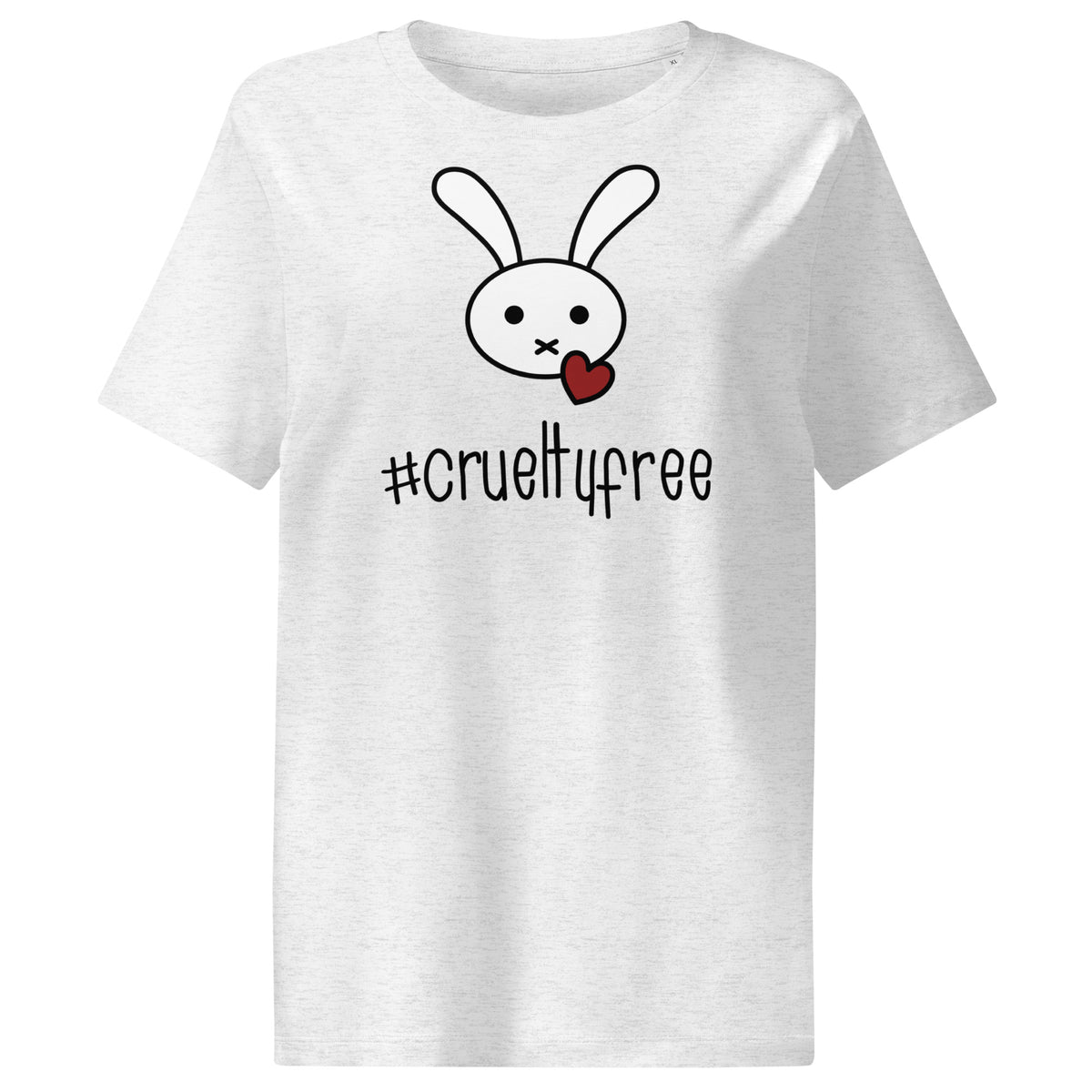 Grau meliertes Damen-T-Shirt mit Hase-Print und Schriftzug #crueltyfree vorn