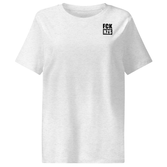 Damen-T-Shirt in Hellgrau mit „FCK NZS“-Aufdruck auf der Brust