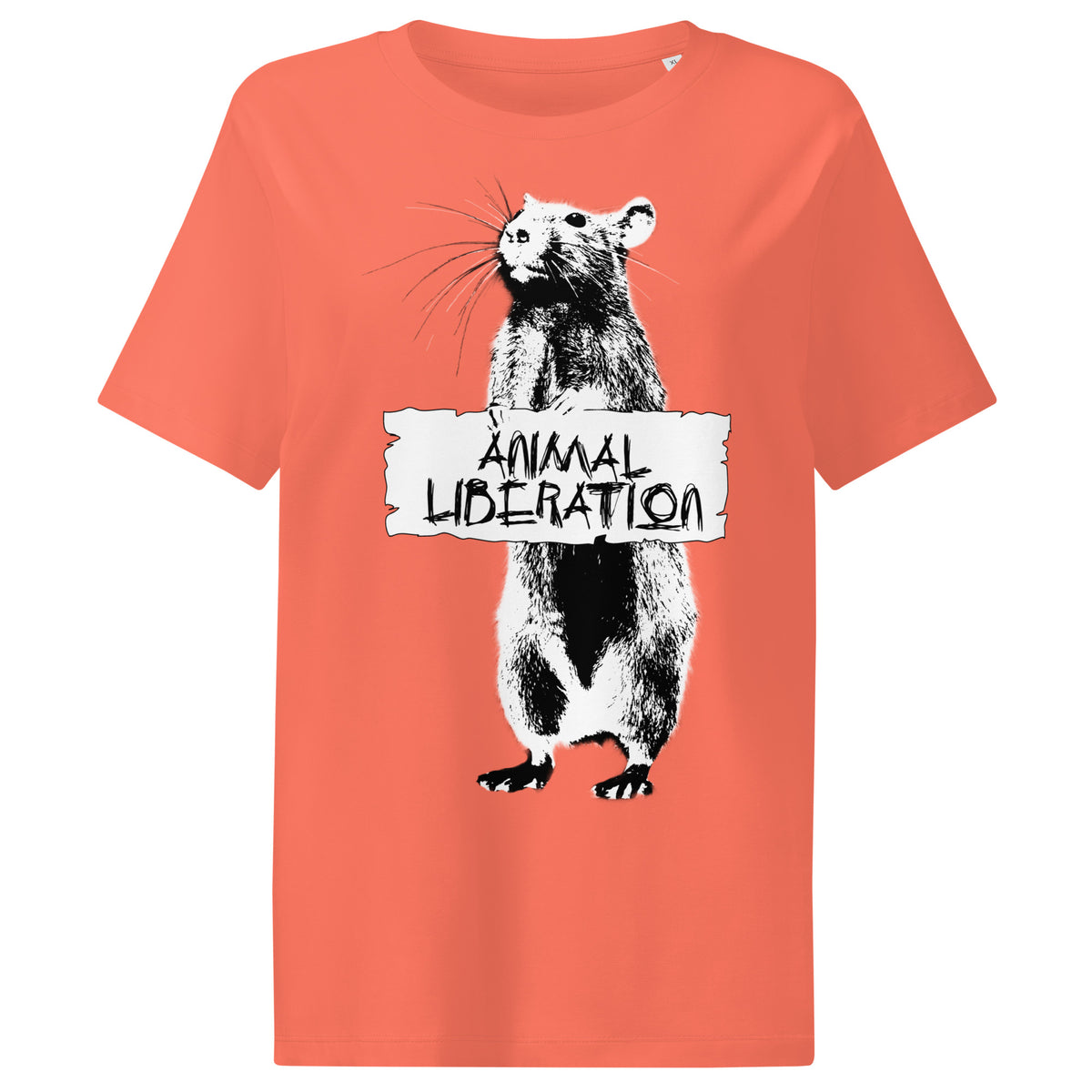 Damen T-Shirt, korallfarben, mit Panda-Print und „ANIMAL LIBERATION“
