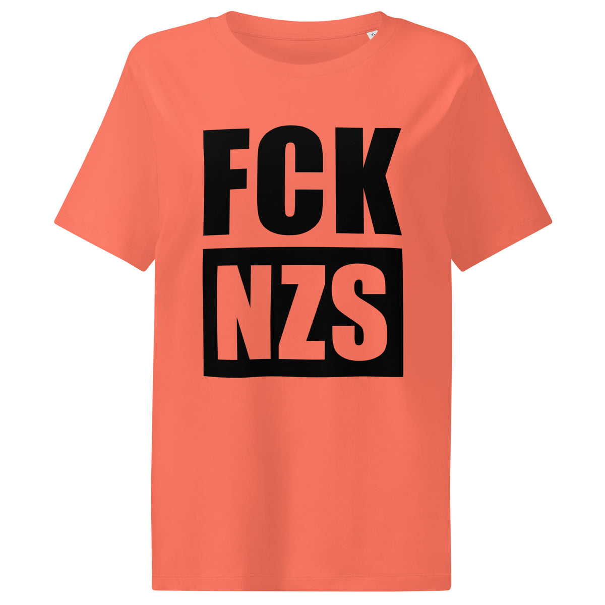 Korallenfarbenes Damen-T-Shirt mit Aufdruck „FCK NZS“