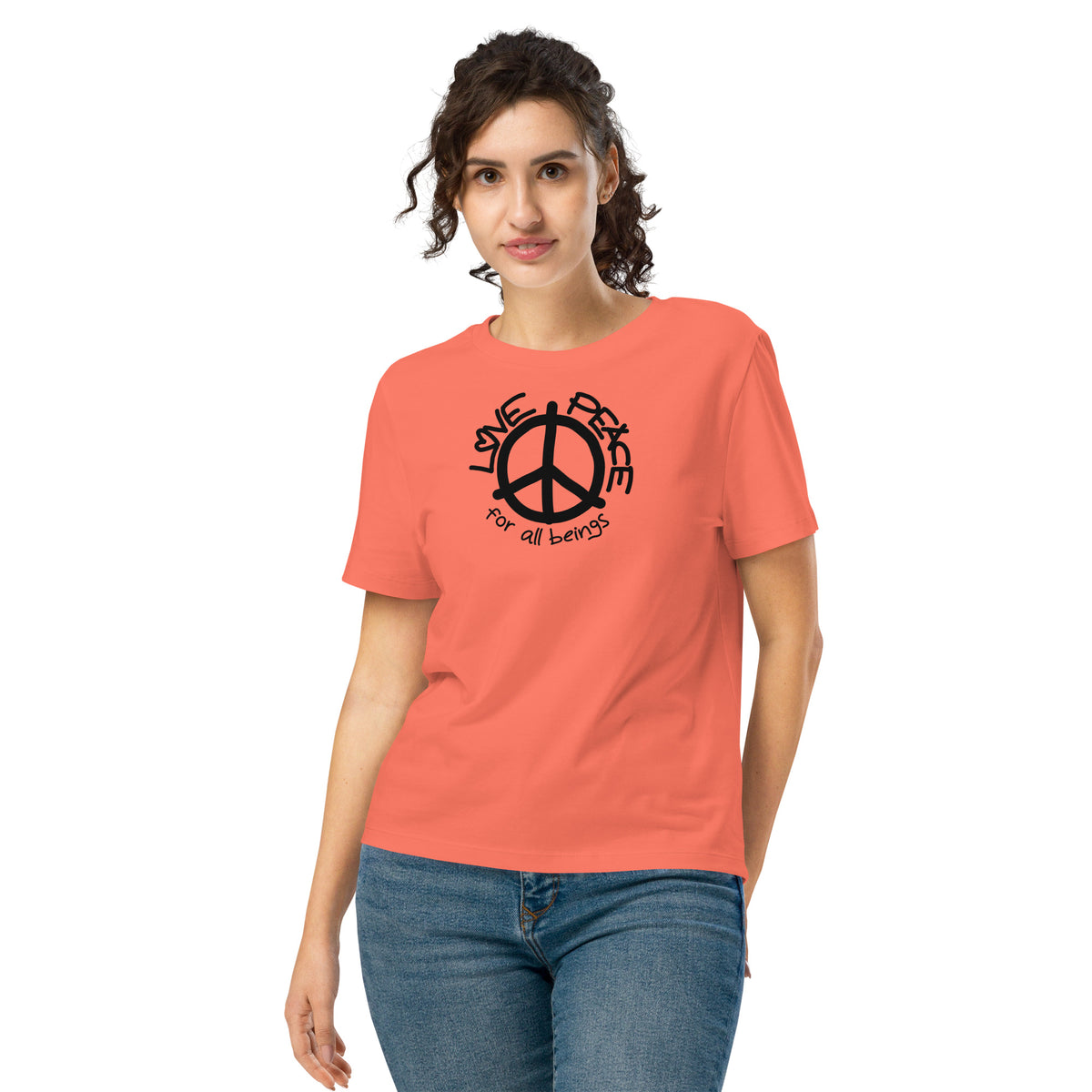 Damen-T-Shirt Koralle mit Frieden-Emblem