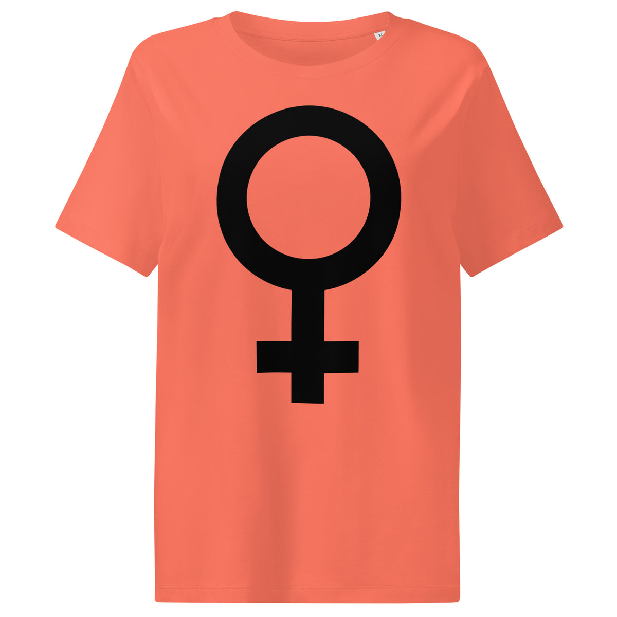 Damen-T-Shirt Koralle mit schwarzem Kreis-und-Symbolmotiv auf der Vorderseite