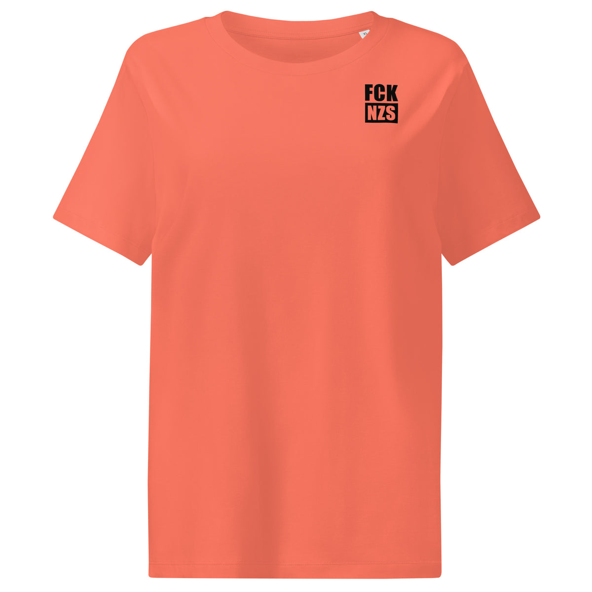 Damen-T-Shirt in Korallorange mit „FCK NZS“-Aufdruck auf der Brust
