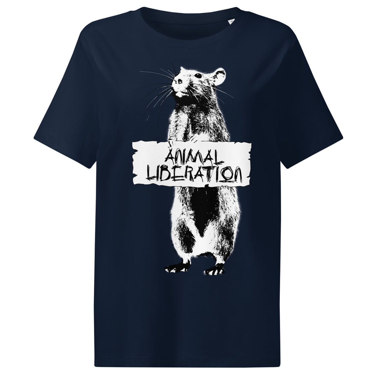 Damen T-Shirt, dunkelblau, mit Panda-Print und „ANIMAL LIBERATION“