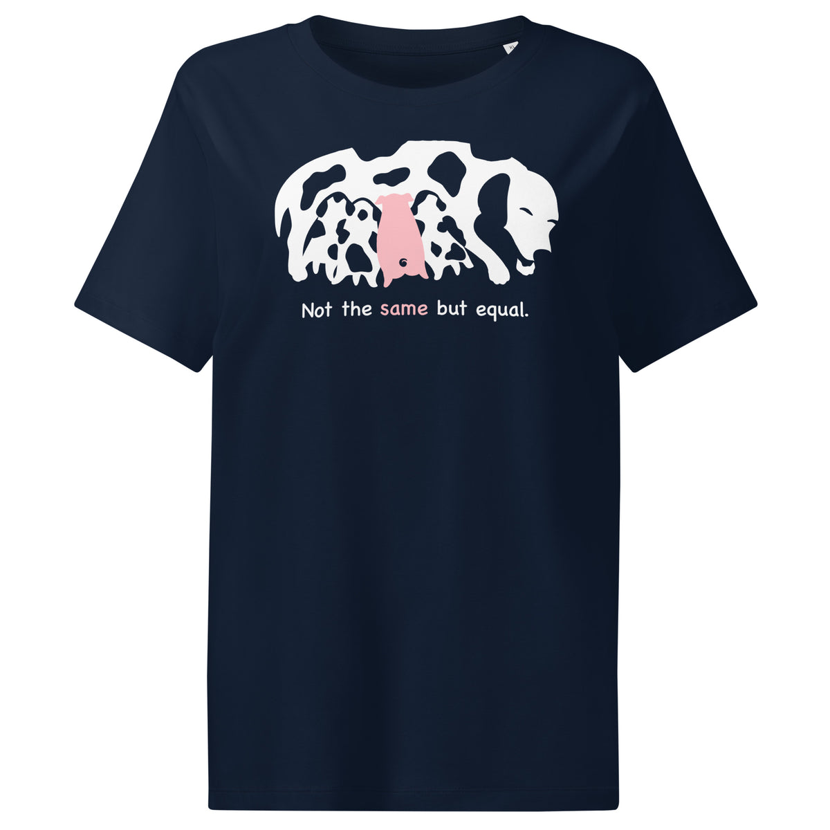 Veganes Bio-Damen-T-Shirt Animal Equality, French Navy, mit Tiermotiv-Print