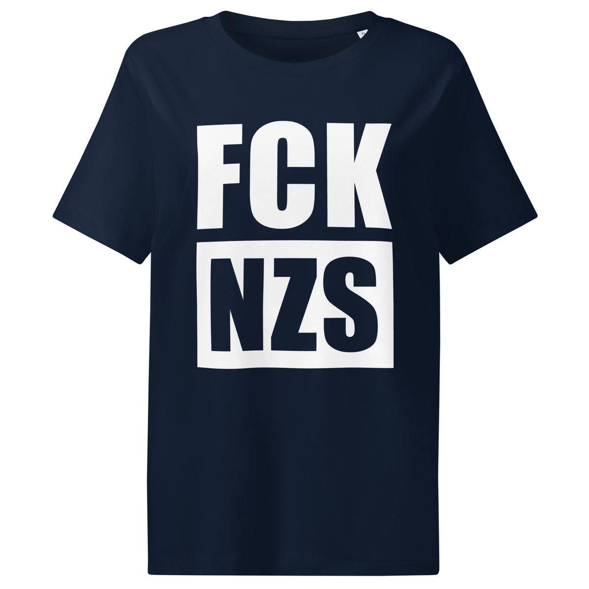Dunkelblaues Damen-T-Shirt mit Aufdruck „FCK NZS“