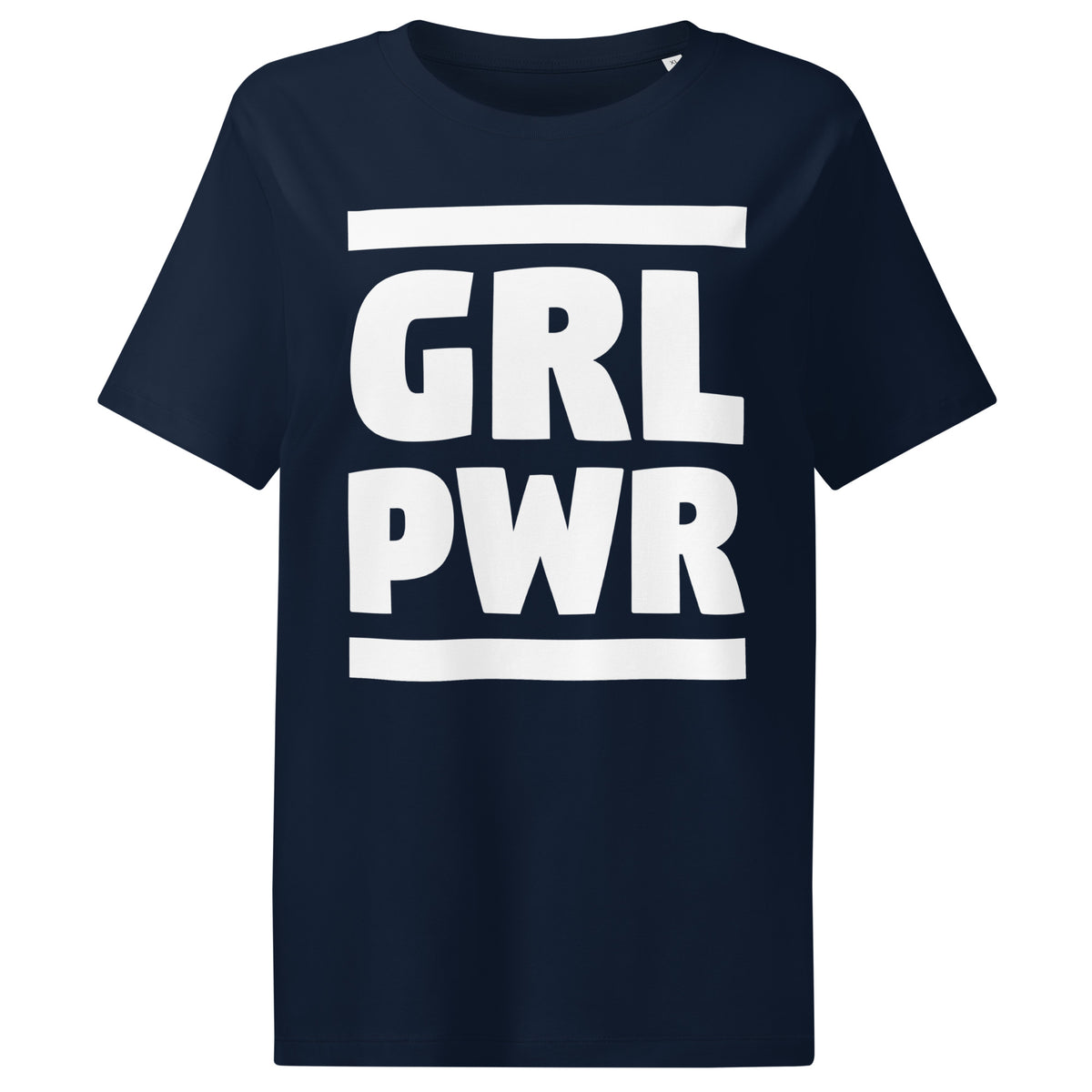 Damen-T-Shirt in French Navy mit großem „GRL PWR“-Schriftzug auf der Vorderseite