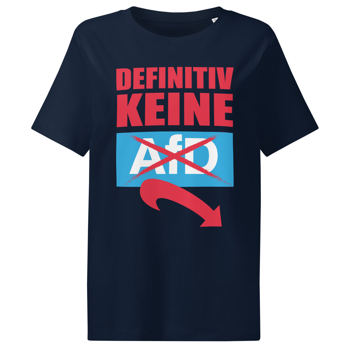 Damen-T-Shirt, dunkelblau, mit Frontaufdruck „DEFINITIV KEINE“