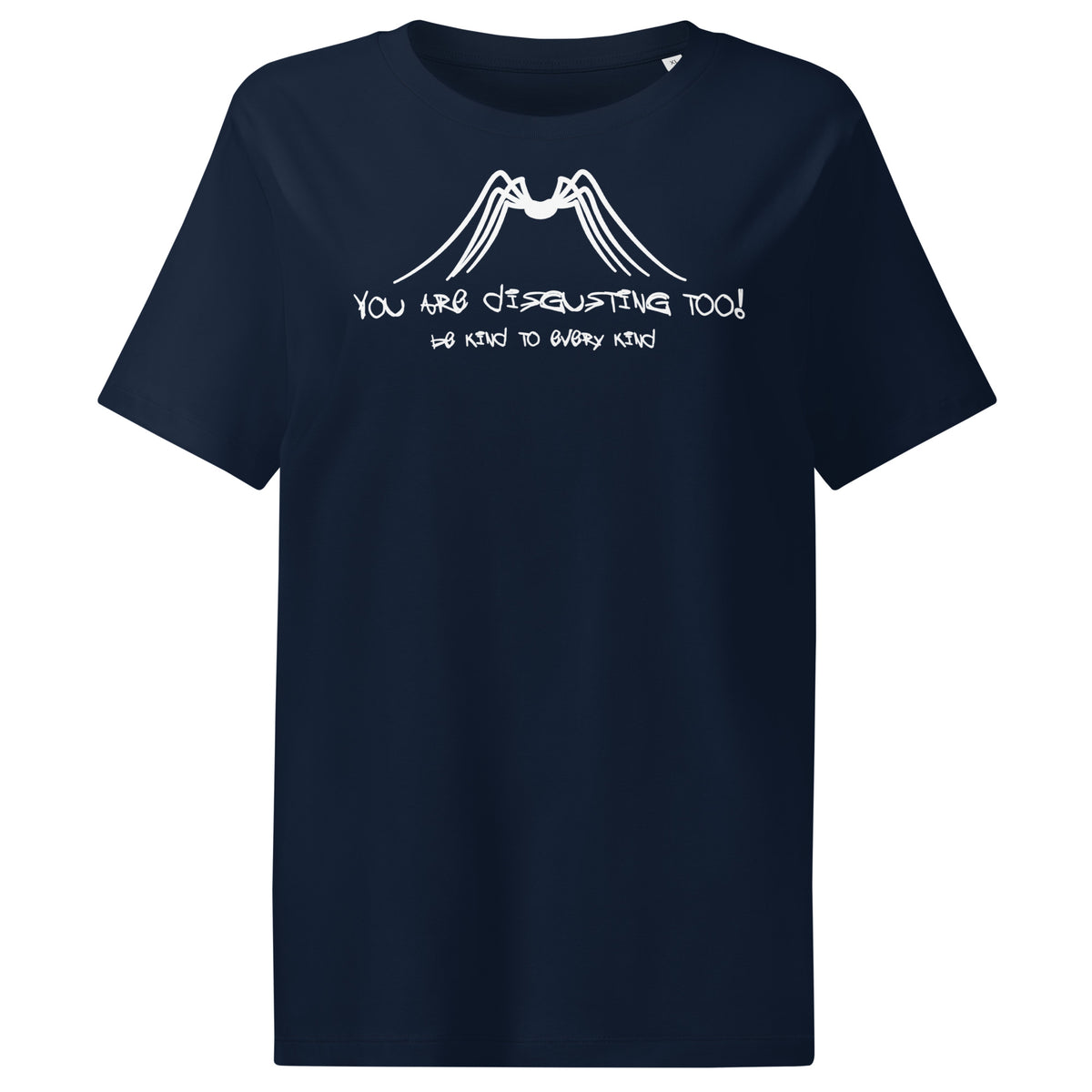 Damen-T-Shirt dunkelblau mit weißem und schwarzem Grafikprint auf der Brust