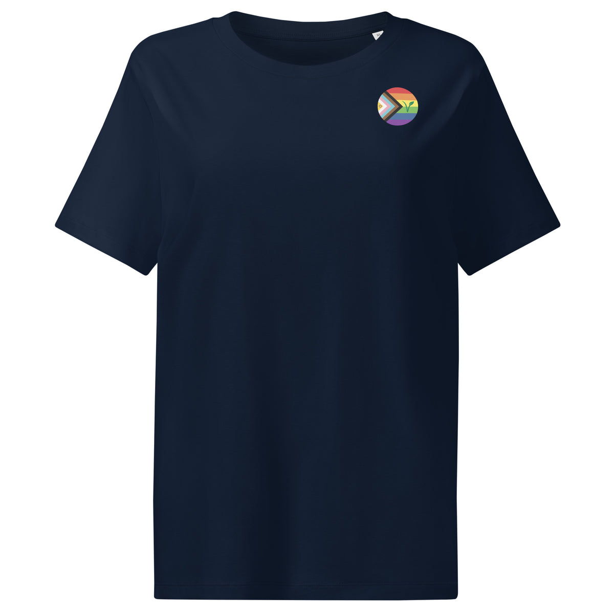 Damen-T-Shirt aus Baumwolle, dunkelblau, Rundhalsausschnitt, kleiner Brustaufdruck