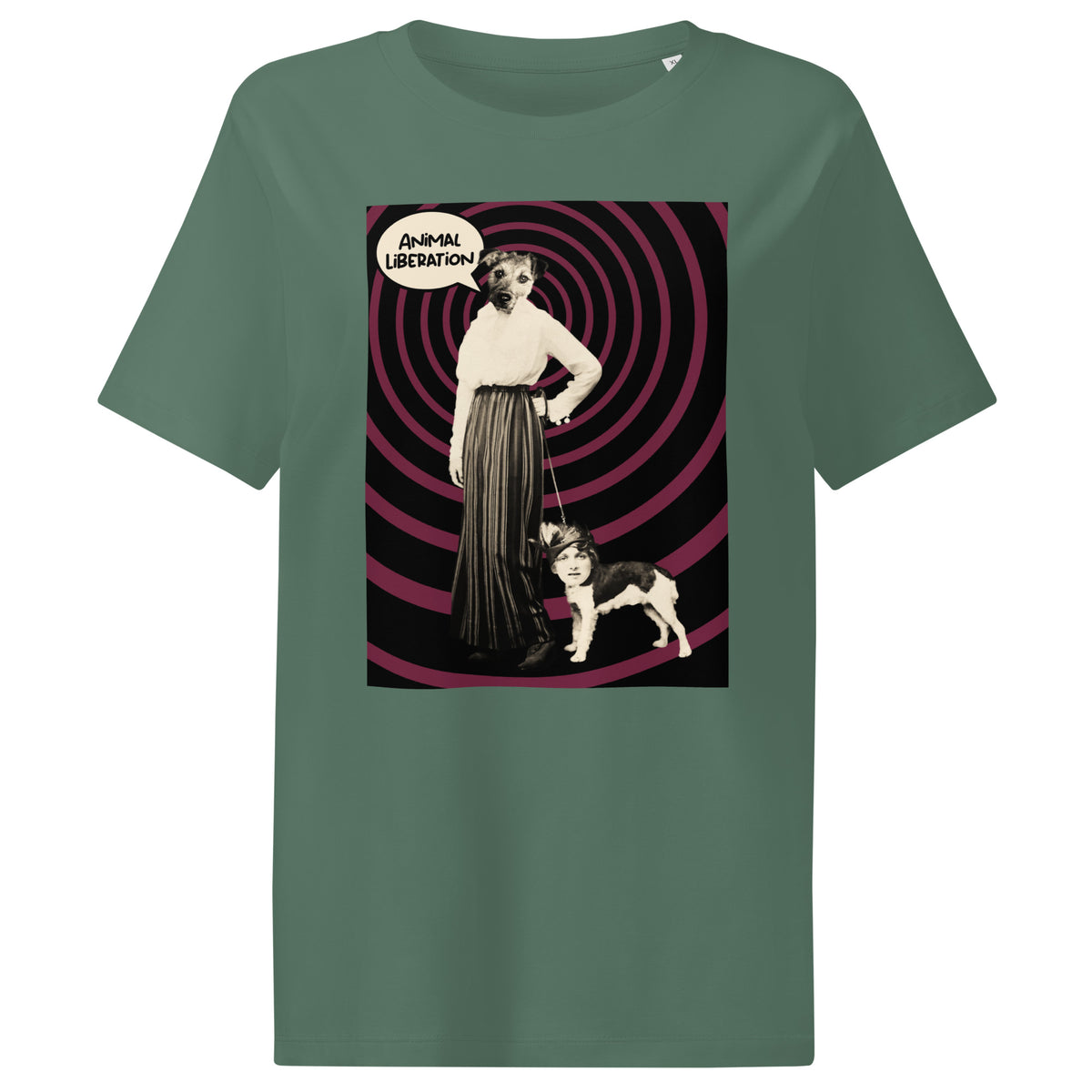 Damen-T-Shirt Green Bay mit großem Print „Animal Liberation“ (Hund & Figur)