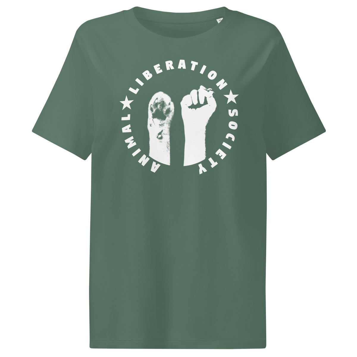 Olivenfarbenes Damen-T-Shirt mit Tier- und Fäuste-Aufdruck im Kreis