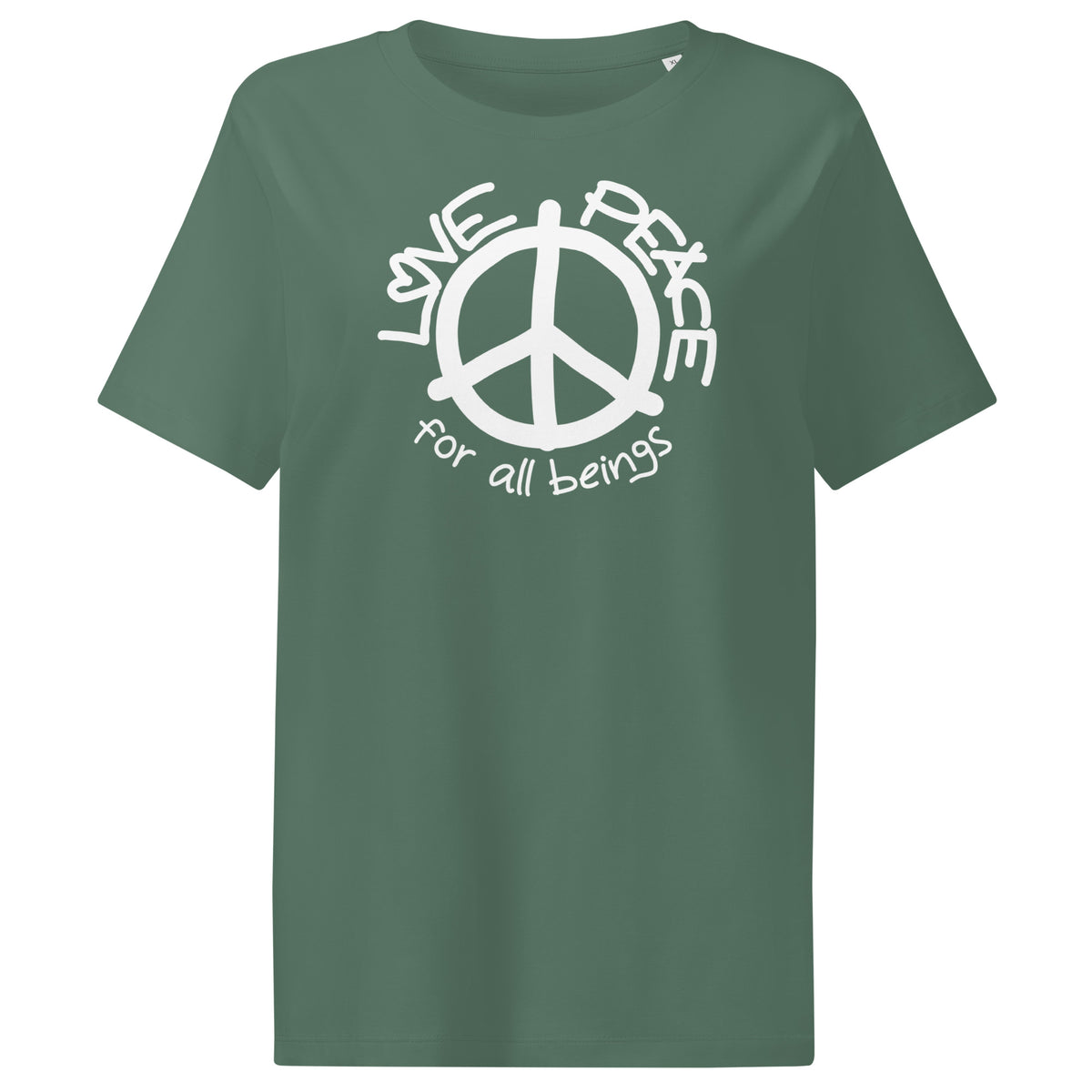 Damen-T-Shirt in Grün mit großem Peace-Zeichen-Print vorne