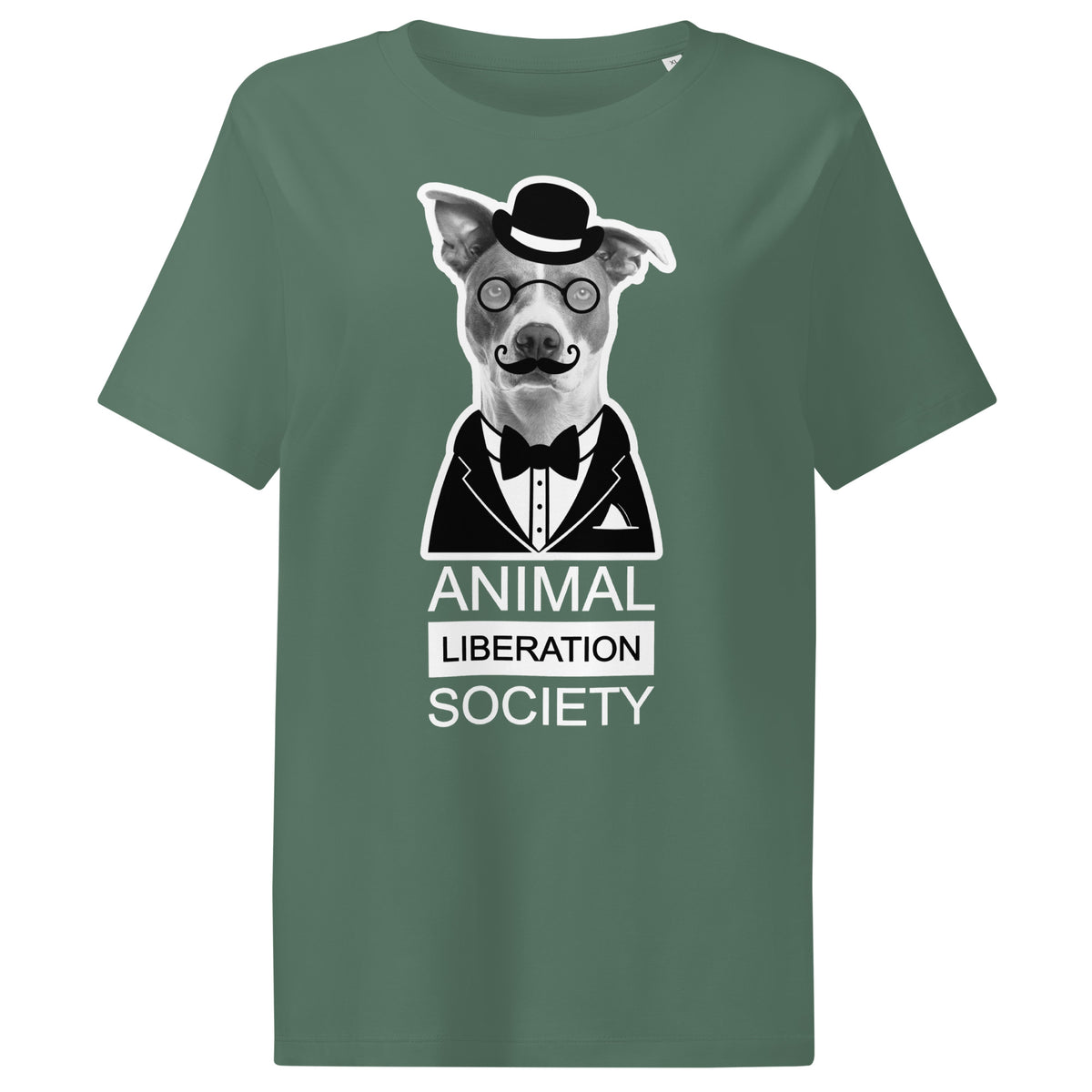 Grünes Damen-T-Shirt mit Mr. Dog-Motiv und Schriftzug „Animal Liberation Society“