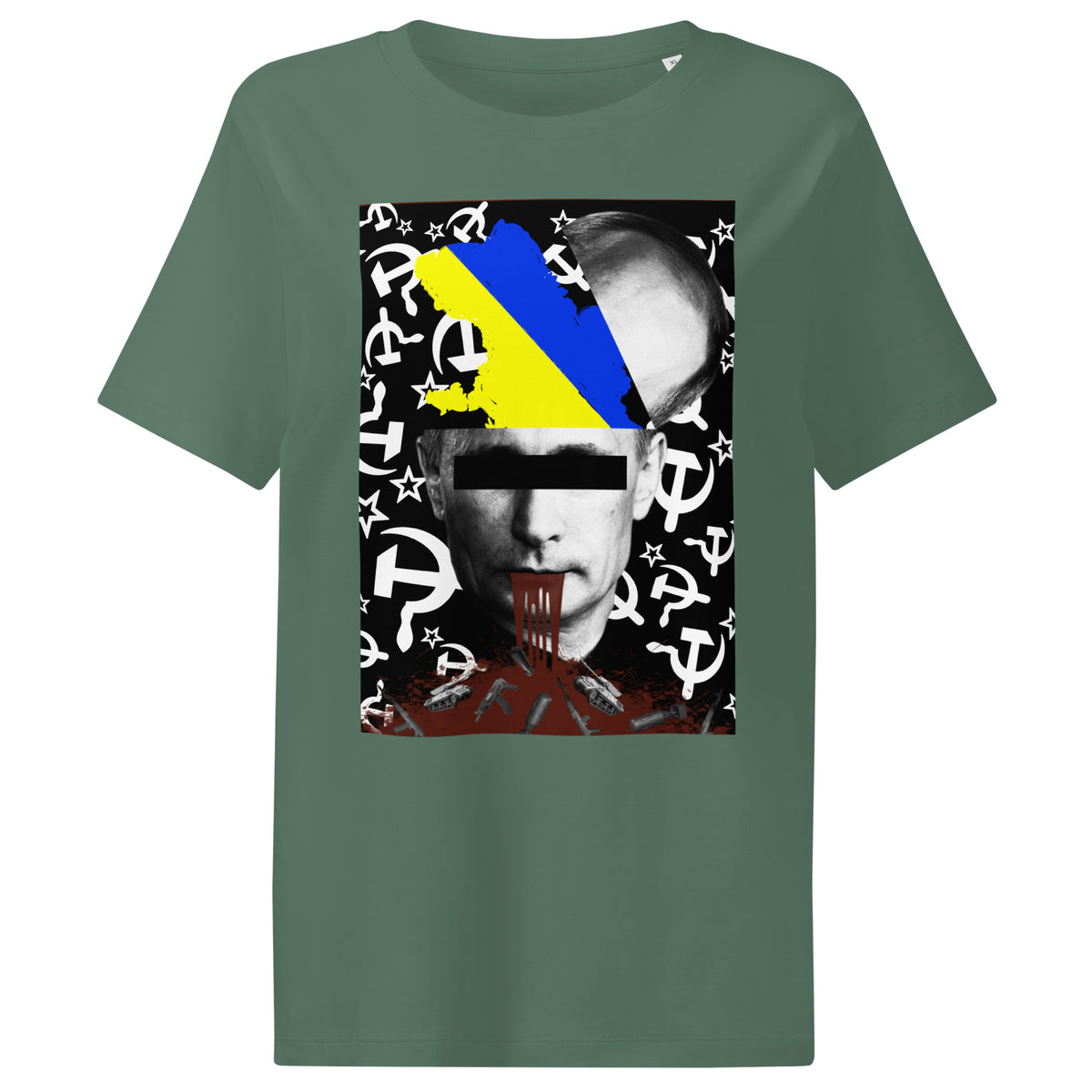 Damen-T-Shirt (Dunkelgrün) mit großem Frontprint aus Flagge und Porträt