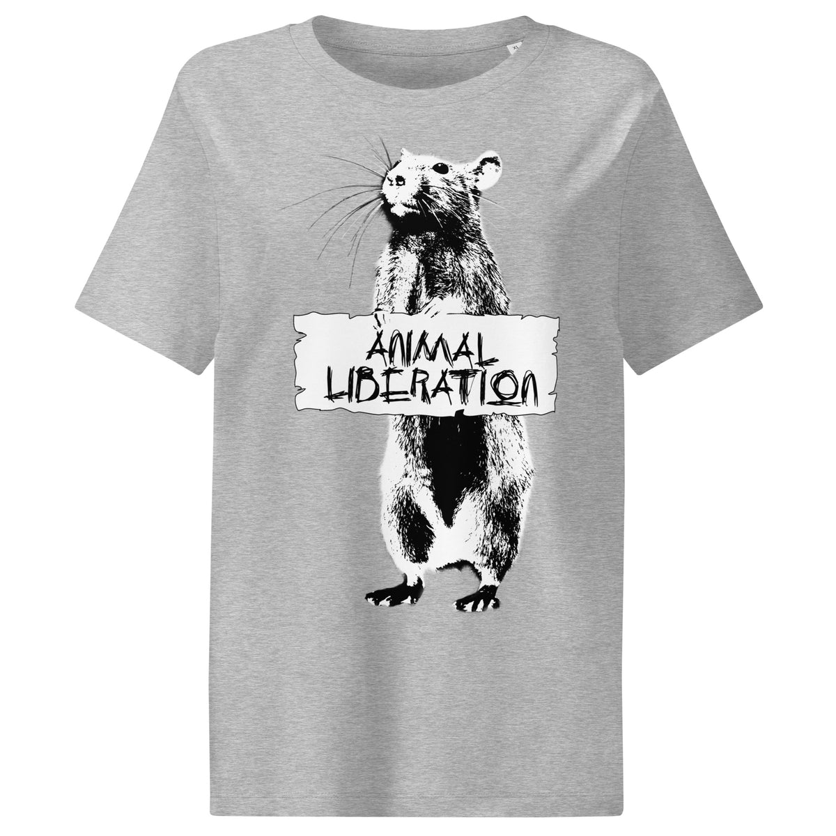 Damen T-Shirt, meliert grau, mit Panda-Print und „ANIMAL LIBERATION“