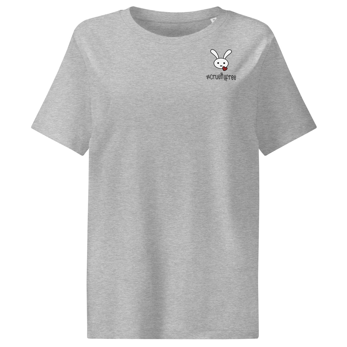 Grau meliertes Damen-T-Shirt mit rundem Ausschnitt, Hasenmotiv und #createfree-Print