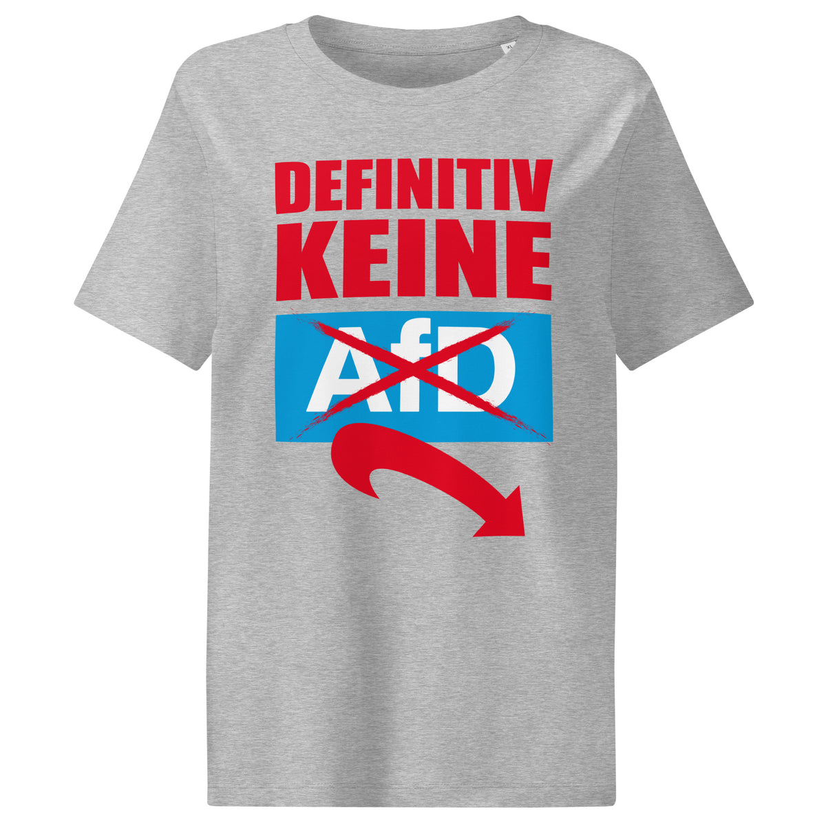 Damen-T-Shirt, meliertes Hellgrau, mit Frontaufdruck „DEFINITIV KEINE“
