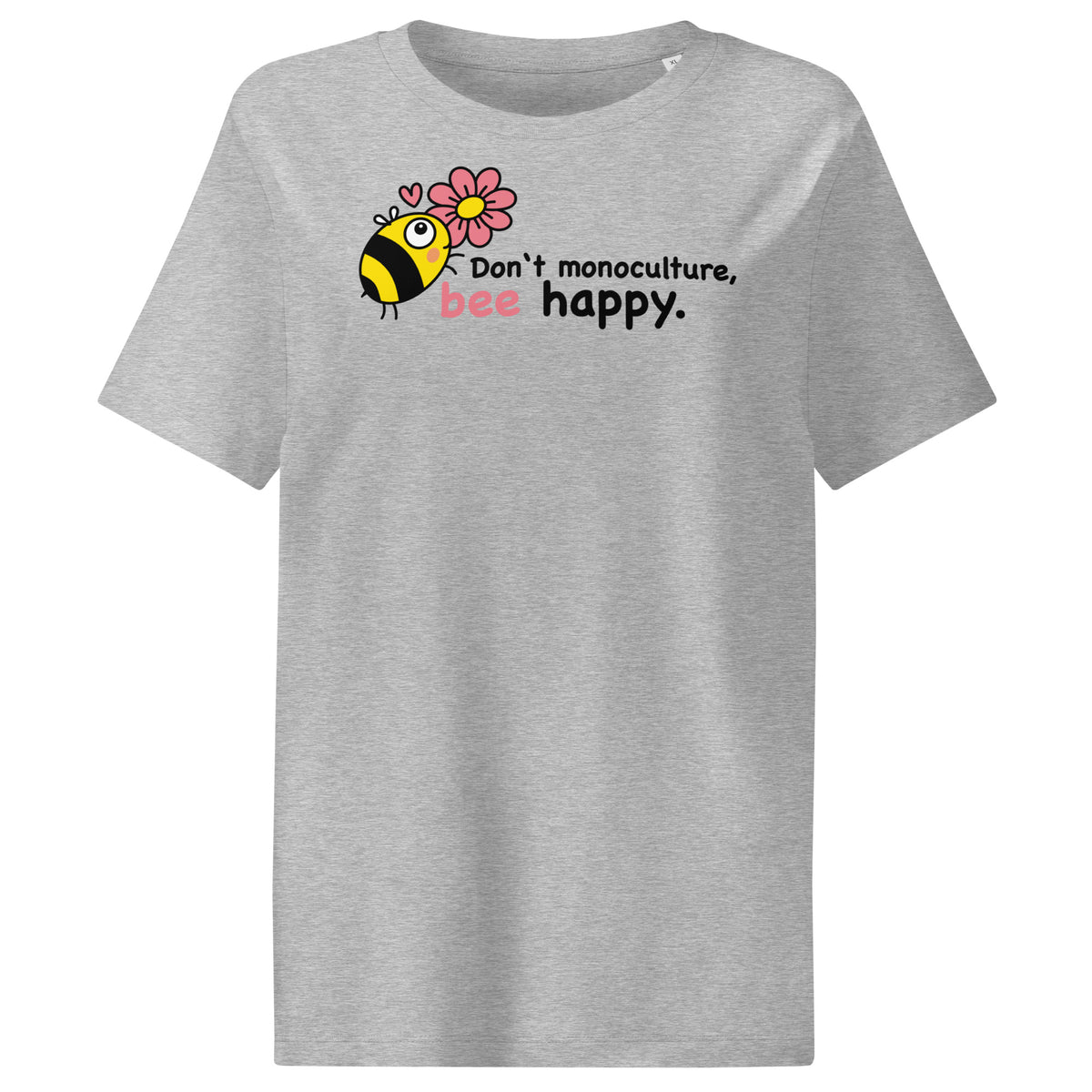 Damen-T-Shirt in Grau meliert mit Bienen-Print und Schriftzug „bee happy“