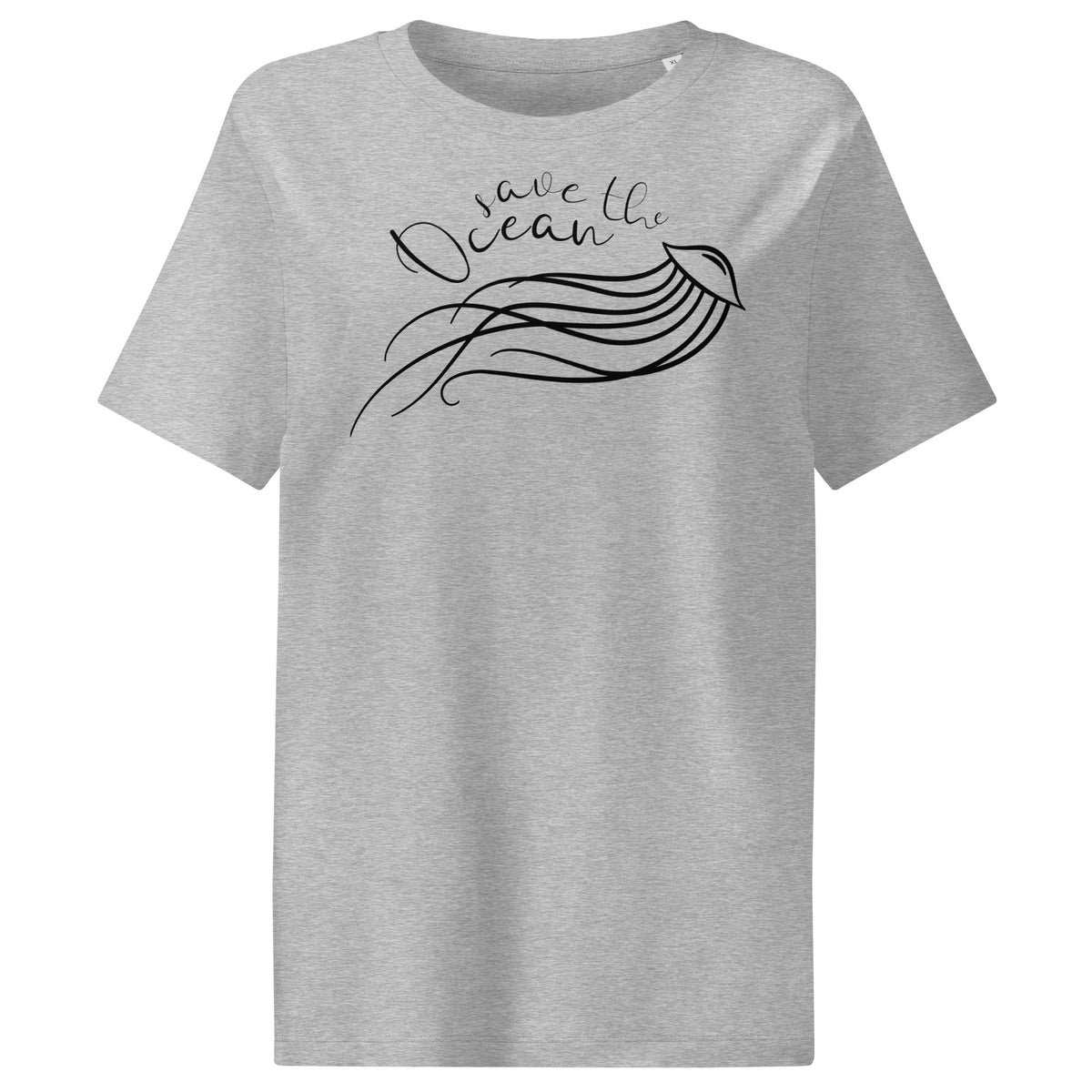 Damen-T-Shirt, meliert-grau, mit schwarzem Quallen- und Ozean-Motiv