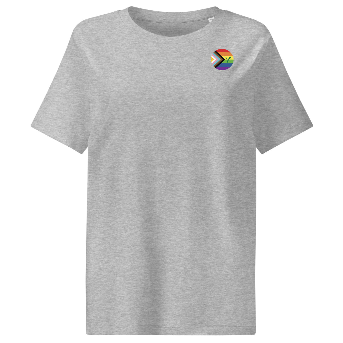 Damen-T-Shirt aus Baumwolle, meliert grau, Rundhalsausschnitt, kleiner Brustaufdruck
