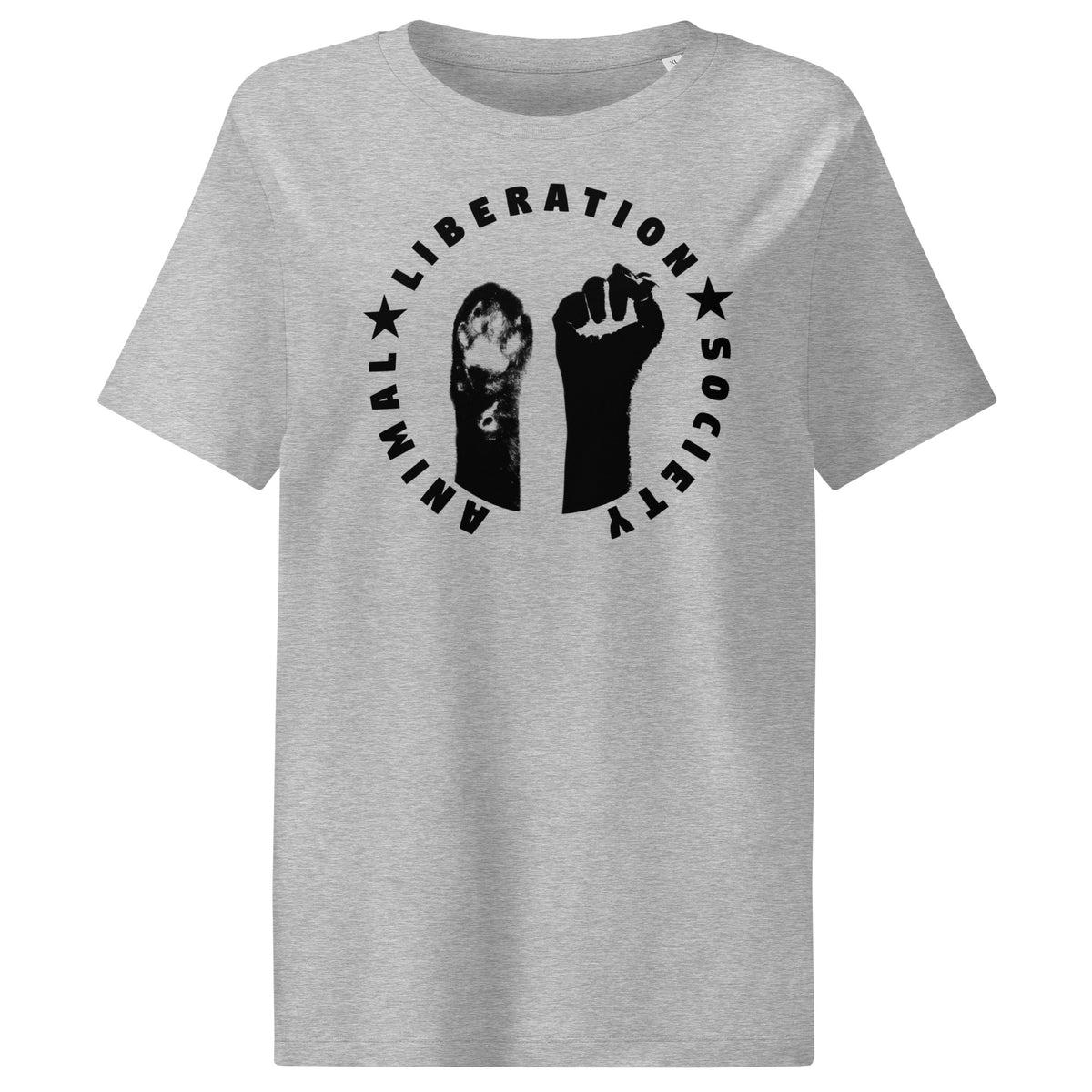Mittelgraues Damen-T-Shirt mit Tier- und Fäuste-Aufdruck im Kreis