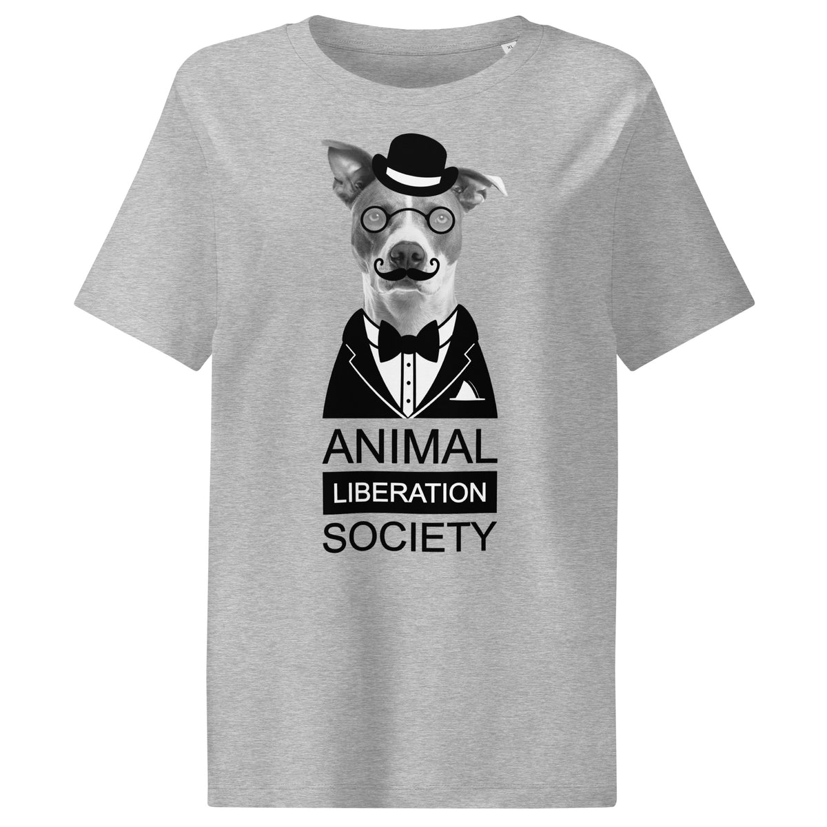 Grau meliertes Damen-T-Shirt mit Mr. Dog-Motiv und Schriftzug „Animal Liberation Society“