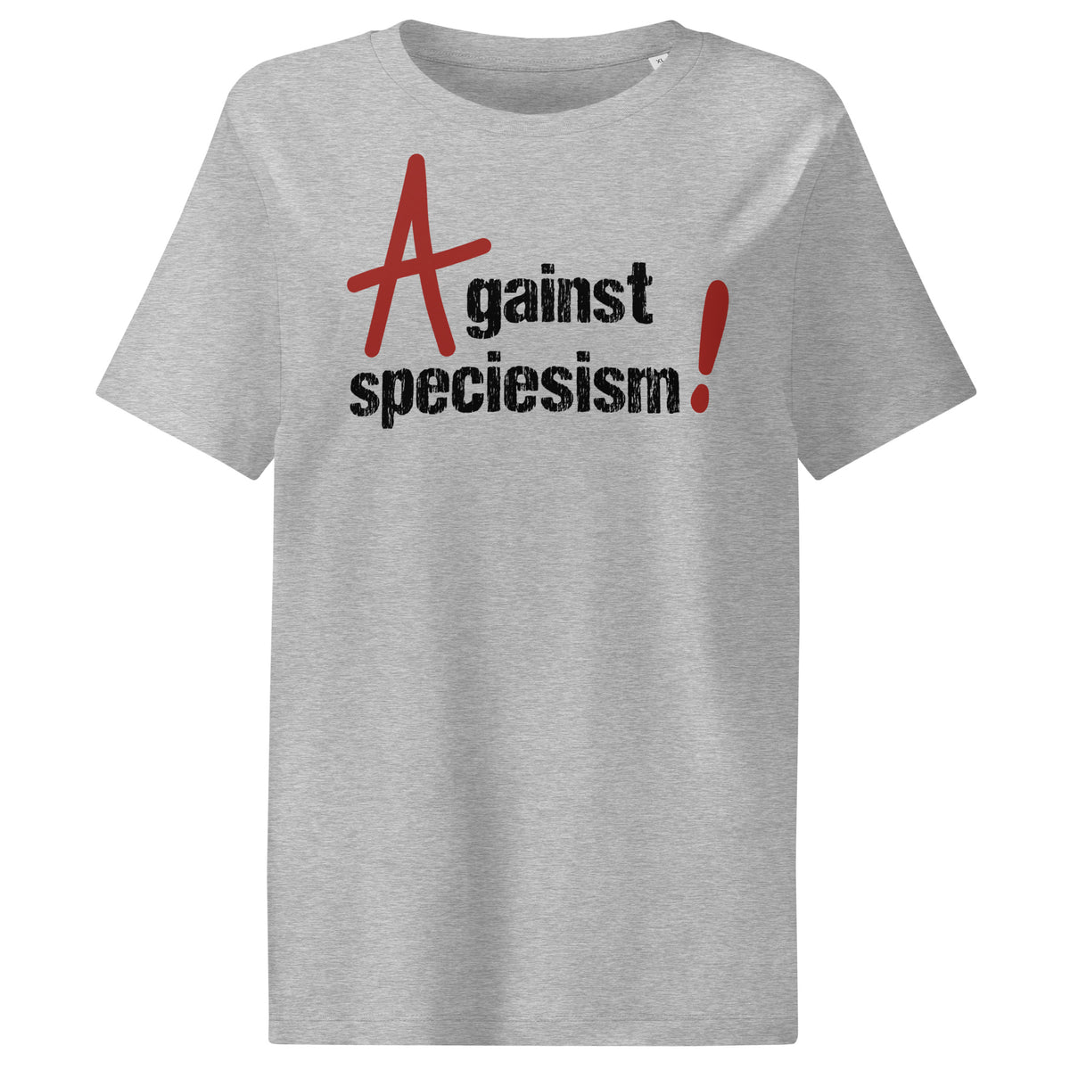 Grau meliertes Damen-T-Shirt mit Frontprint „Against speciesism!“