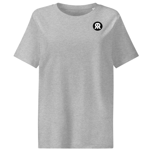 Damen-T-Shirt (heather grau) mit Rundhalsausschnitt und kleinem Logo auf der Brust