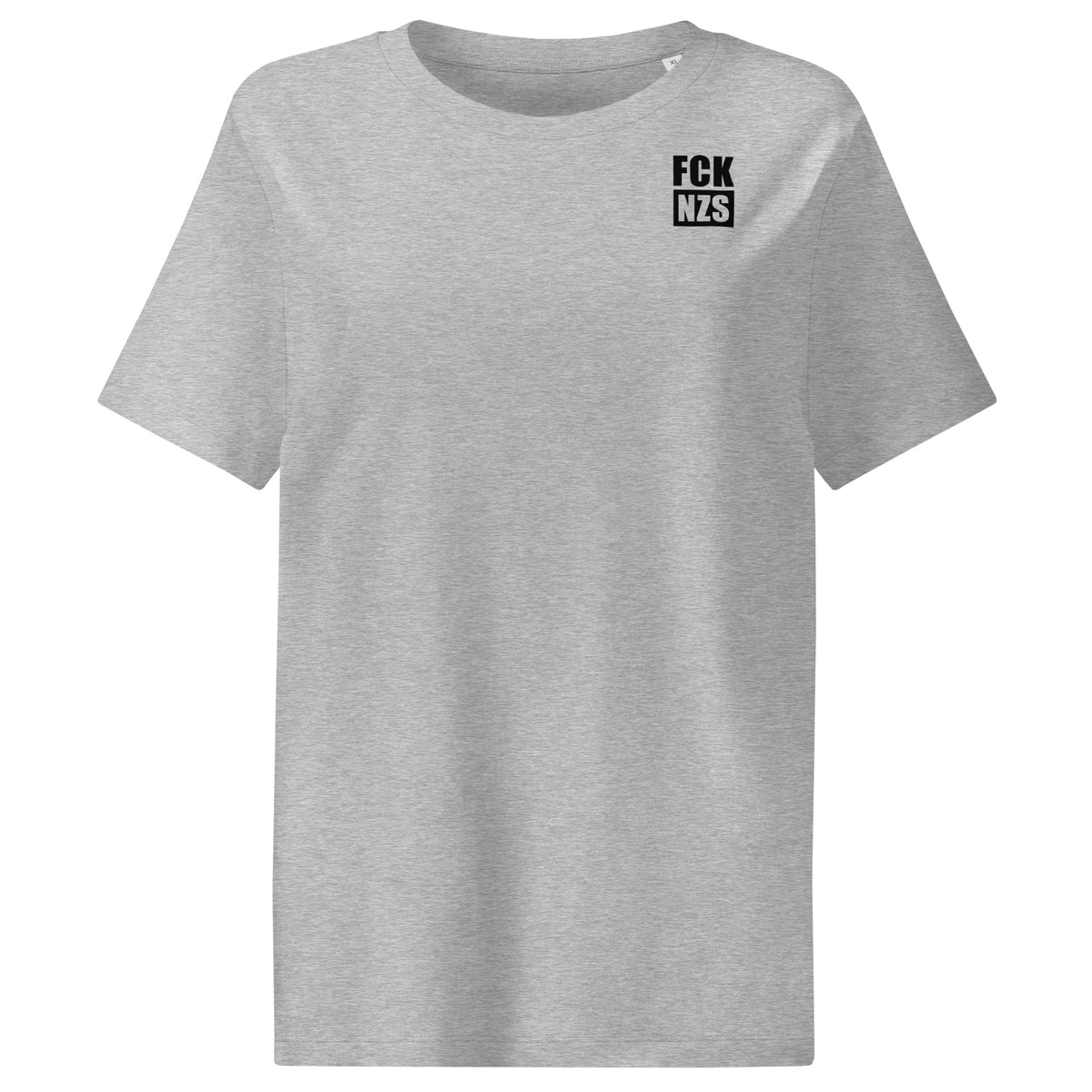 Damen-T-Shirt in meliertem Grau mit „FCK NZS“-Aufdruck auf der Brust