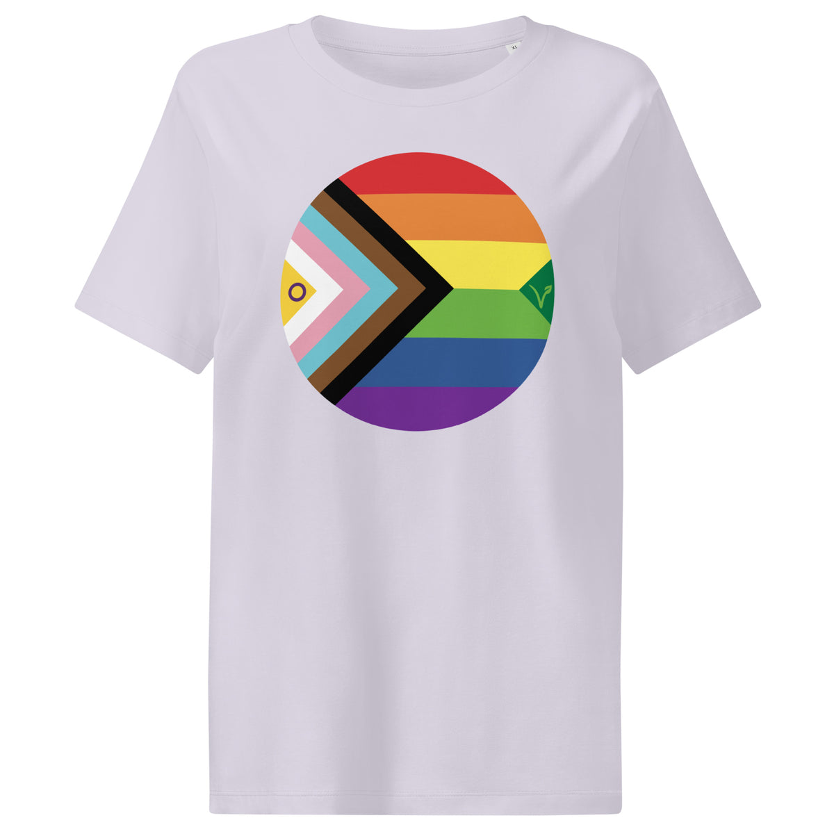 Veganes Bio Damen-T-Shirt, weiß, mit rundem Regenbogen-Brustdruck