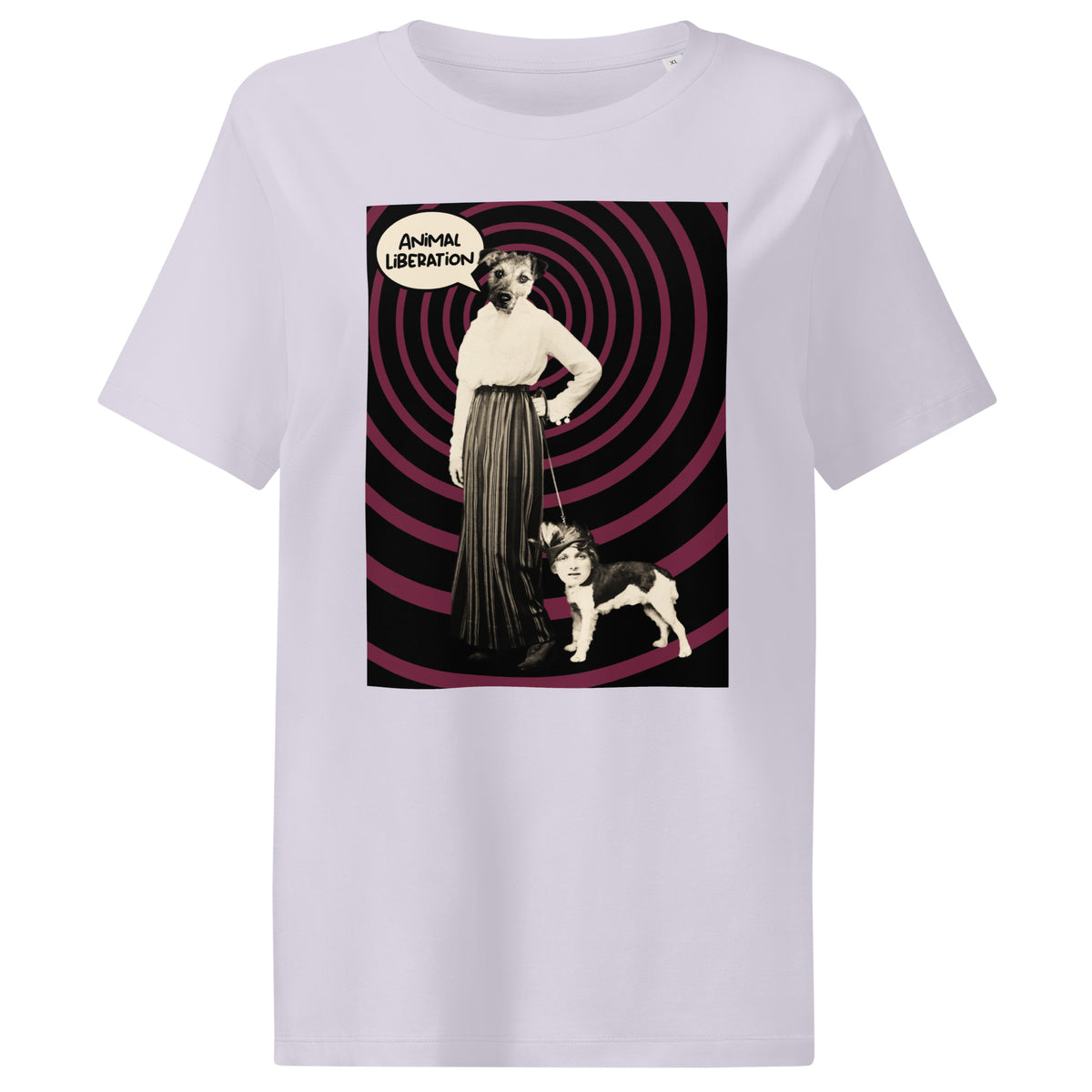 Damen-T-Shirt Off-White mit großem Print „Animal Liberation“ (Hund & Figur)