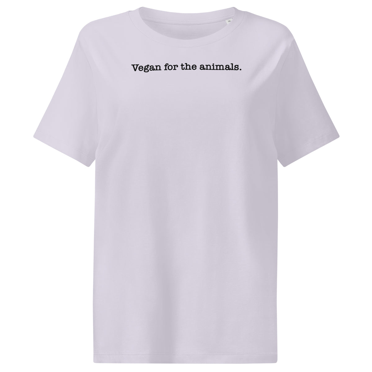 Damen-T-Shirt, hellgrau, Rundhalsausschnitt, kurzer Ärmel, Aufdruck „Vegan for the animals.“