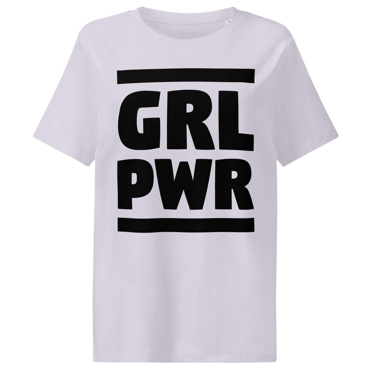 Damen-T-Shirt in Lavendel mit großem „GRL PWR“-Schriftzug auf der Vorderseite