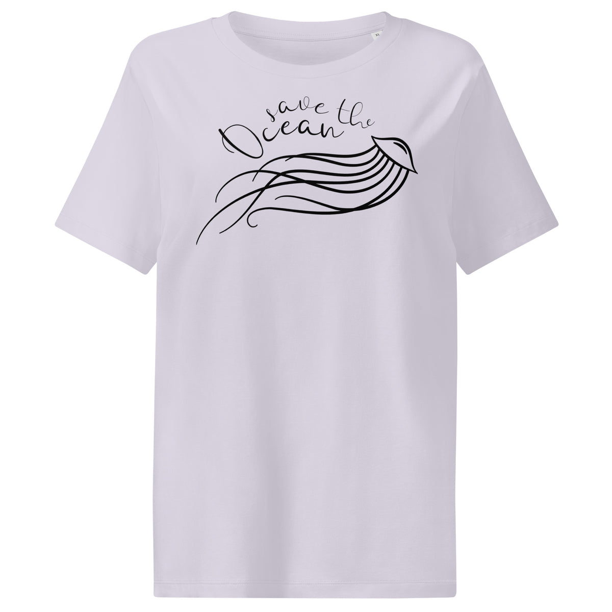 Damen-T-Shirt, hellgrau, mit schwarzem Quallen- und Ozean-Motiv