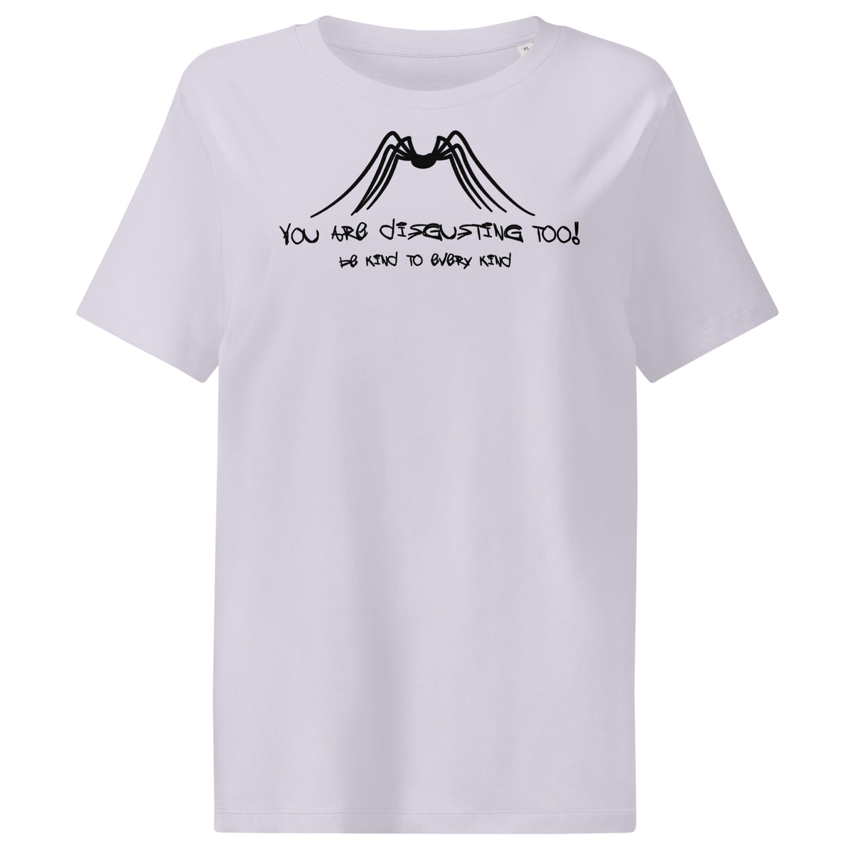 Damen-T-Shirt helllila mit schwarzem Grafikprint auf der Brust, Rundhalsausschnitt