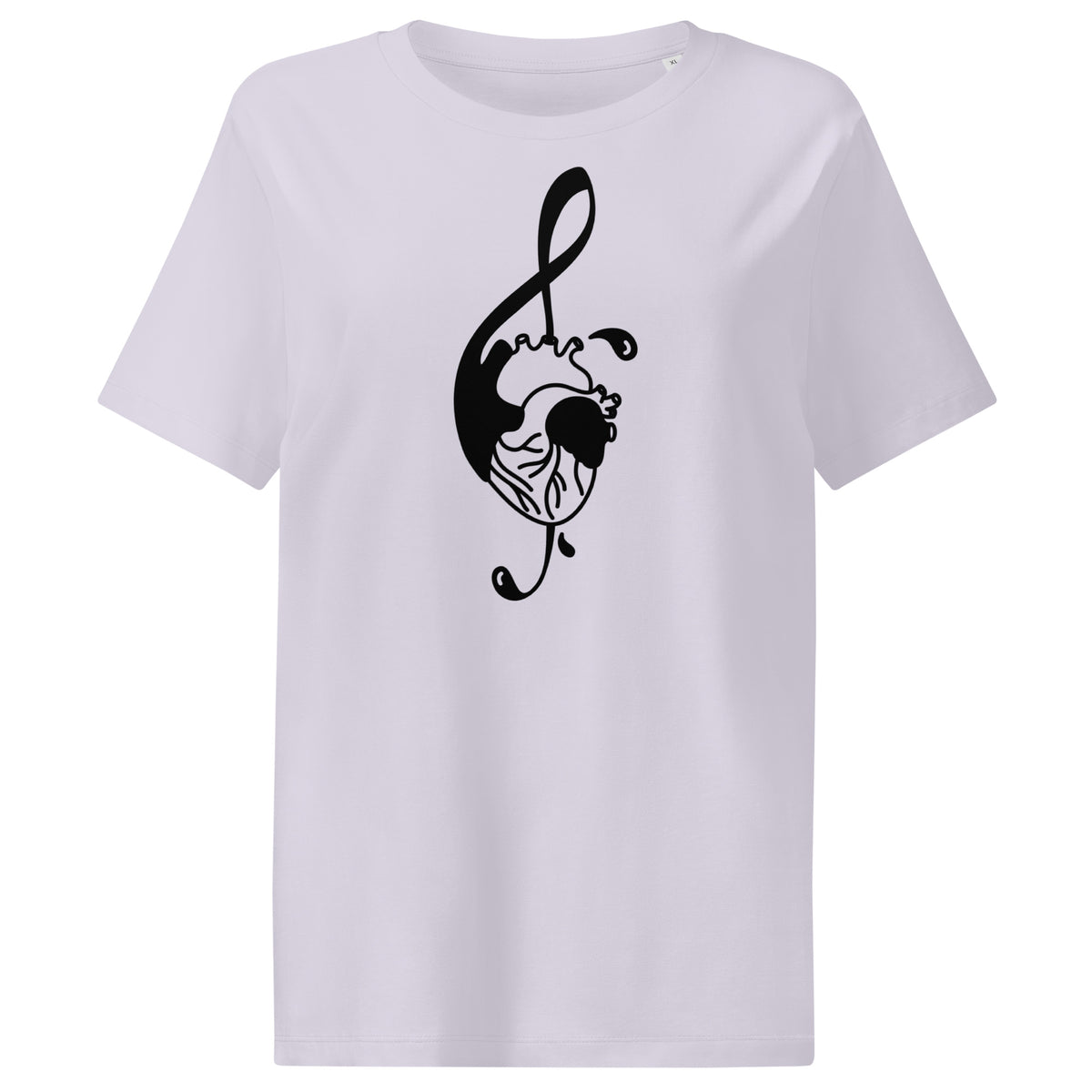 Weißes Damen-T-Shirt mit schwarzem Musiknoten-Katzenkopf-Print