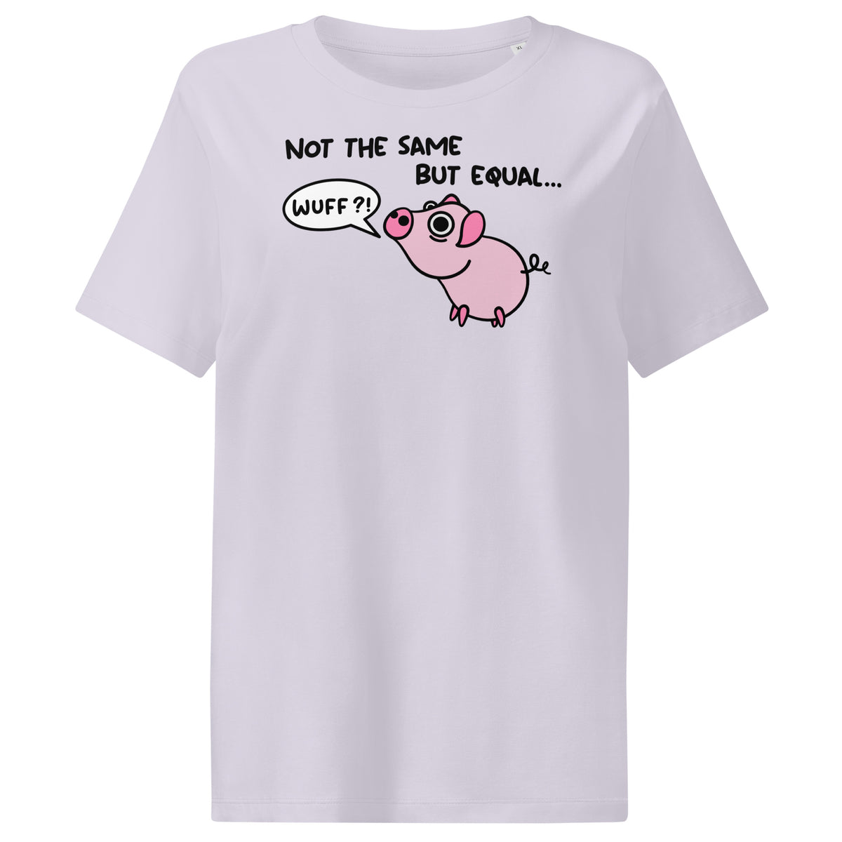 Weißes Damen-T-Shirt mit Rundhalsausschnitt und Ferkel-Comic-Print auf der Brust