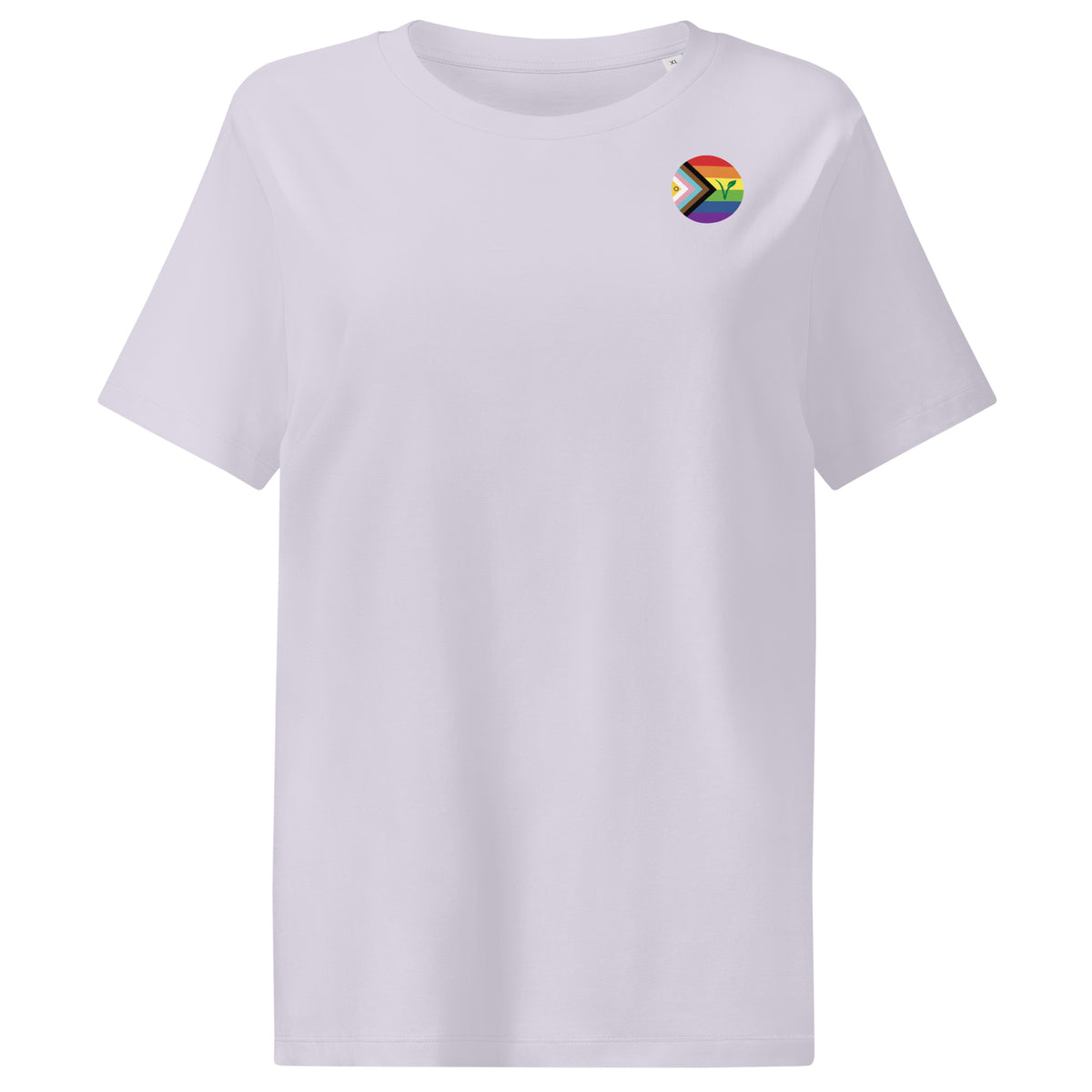 Damen-T-Shirt aus Baumwolle, helles Lavendel, Rundhalsausschnitt, kleiner Brustaufdruck