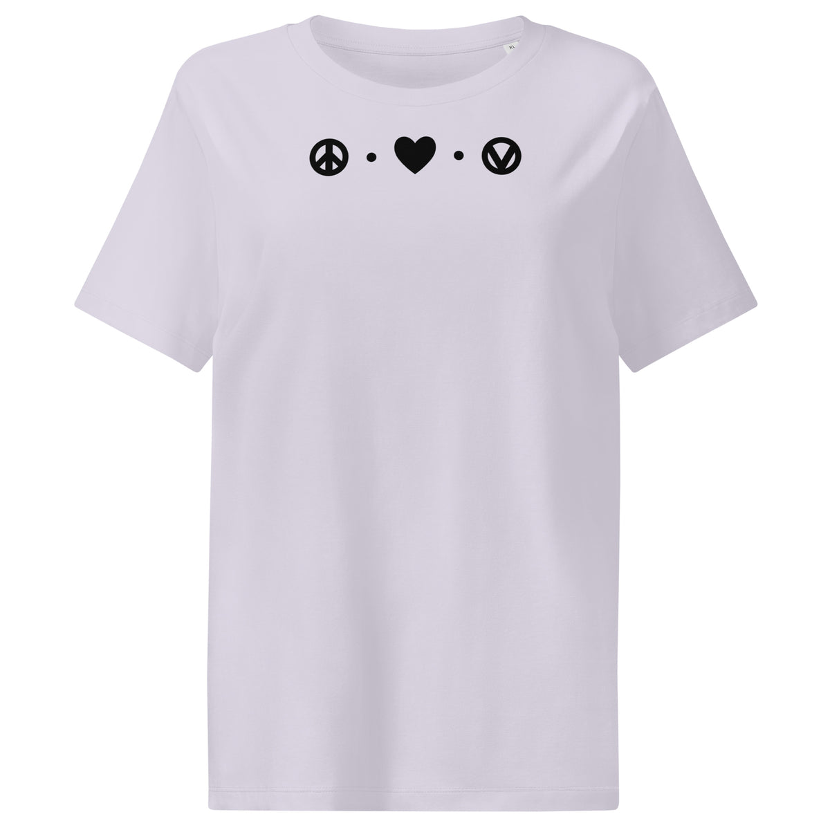 Damen-T-Shirt weiß-lila mit Peace-Heart- und Vegan-Symbol-Print