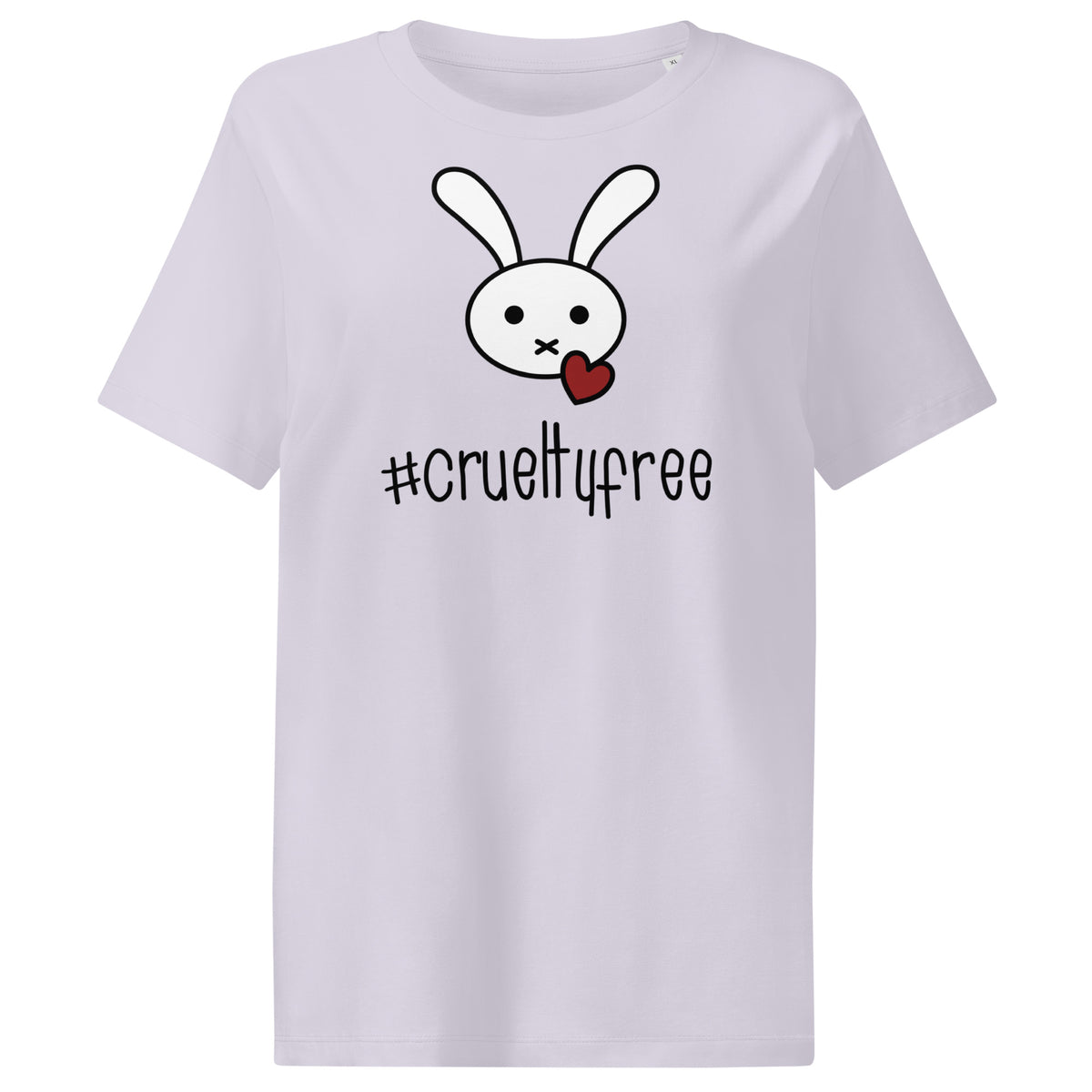Hellgraues Damen-T-Shirt mit Hase-Illustration und Hashtag #crueltyfree im Vorderdruck
