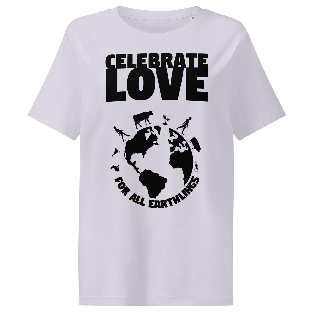 Damen-T-Shirt in Hellgrau mit „CELEBRATE LOVE“-Weltmotiv, Rundhalsausschnitt