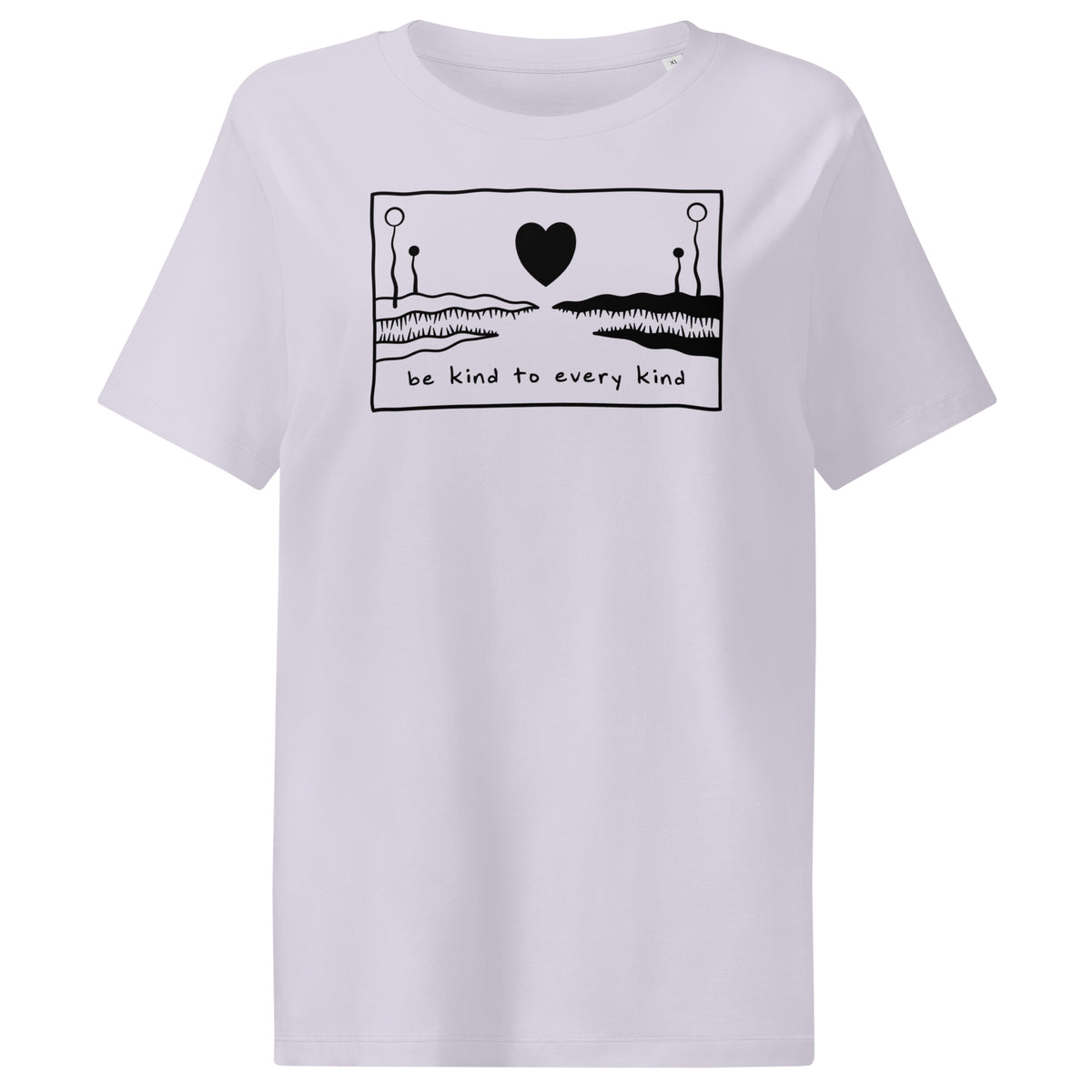 Damen-T-Shirt in sehr hellem Ton mit Frontmotiv und Schriftzug „Be kind to every kind“