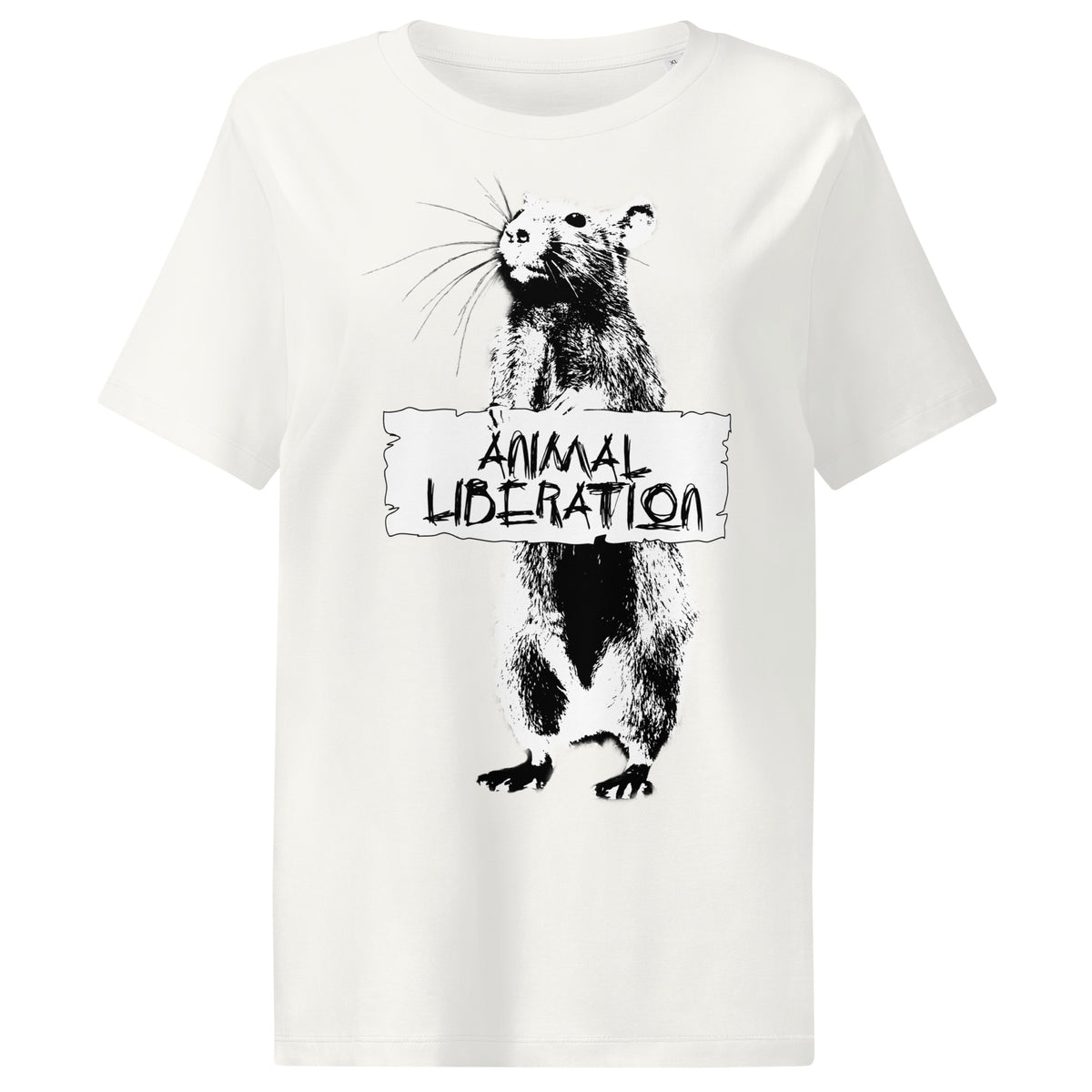 Damen T-Shirt, offwhite, mit Panda-Print und „ANIMAL LIBERATION“