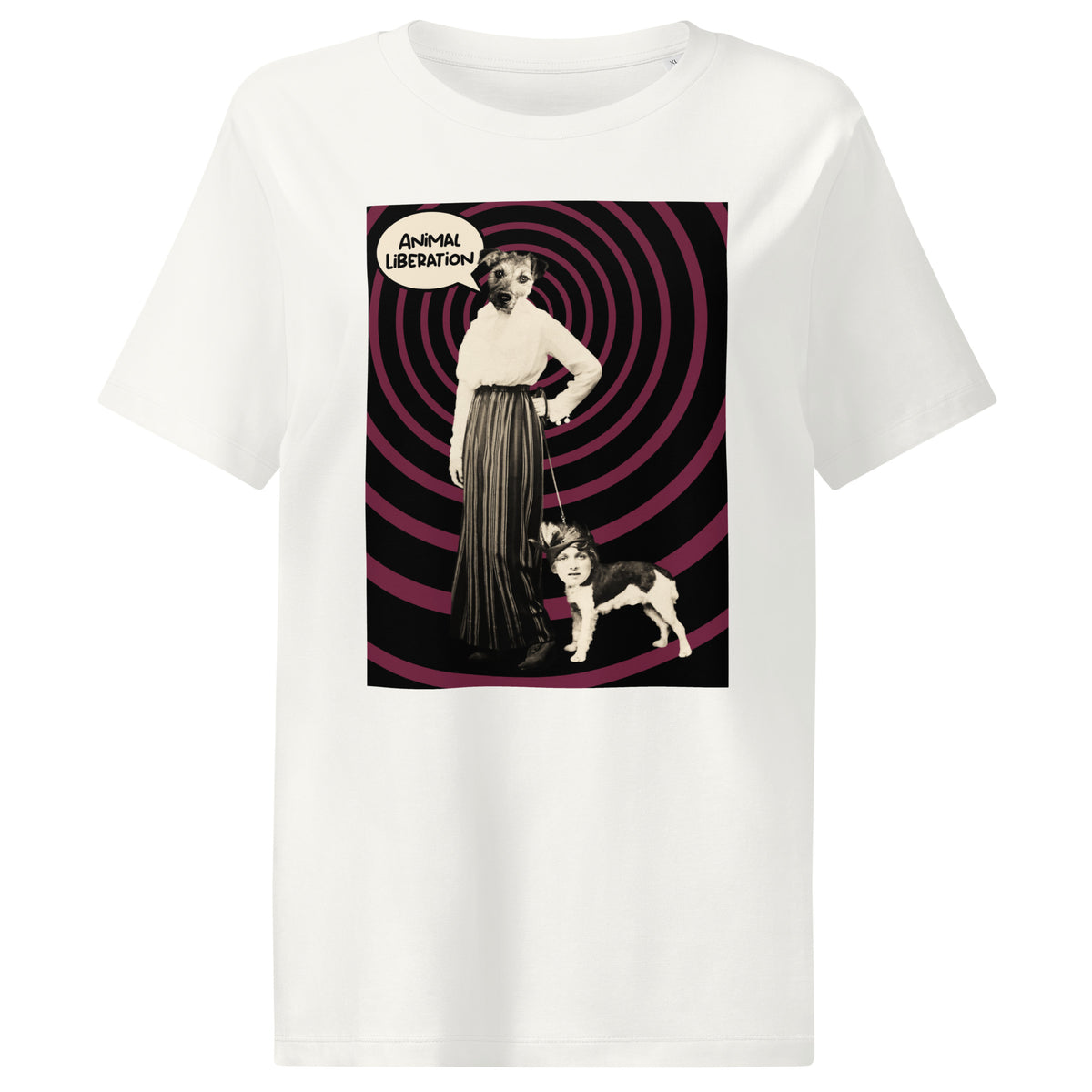 Damen-T-Shirt Off White mit großem Print „Animal Liberation“ (Hund & Figur)