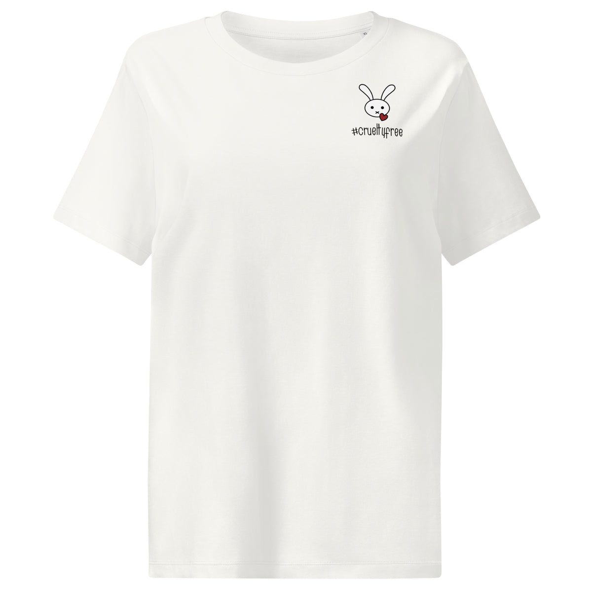 Off-White Damen-T-Shirt mit rundem Ausschnitt, Hasenmotiv und #createfree-Print