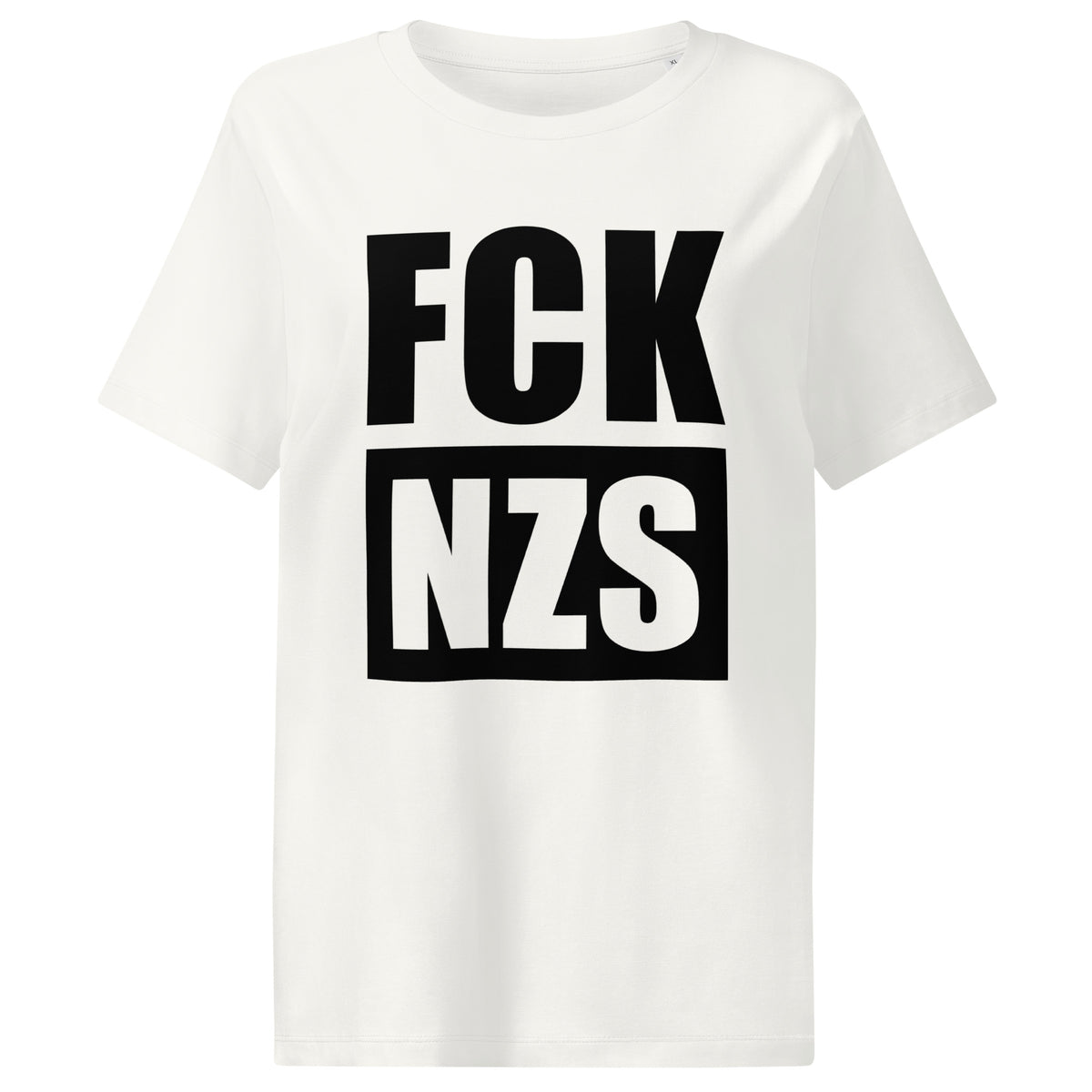 Off-Whitefarbenes Damen-T-Shirt mit Aufdruck „FCK NZS“