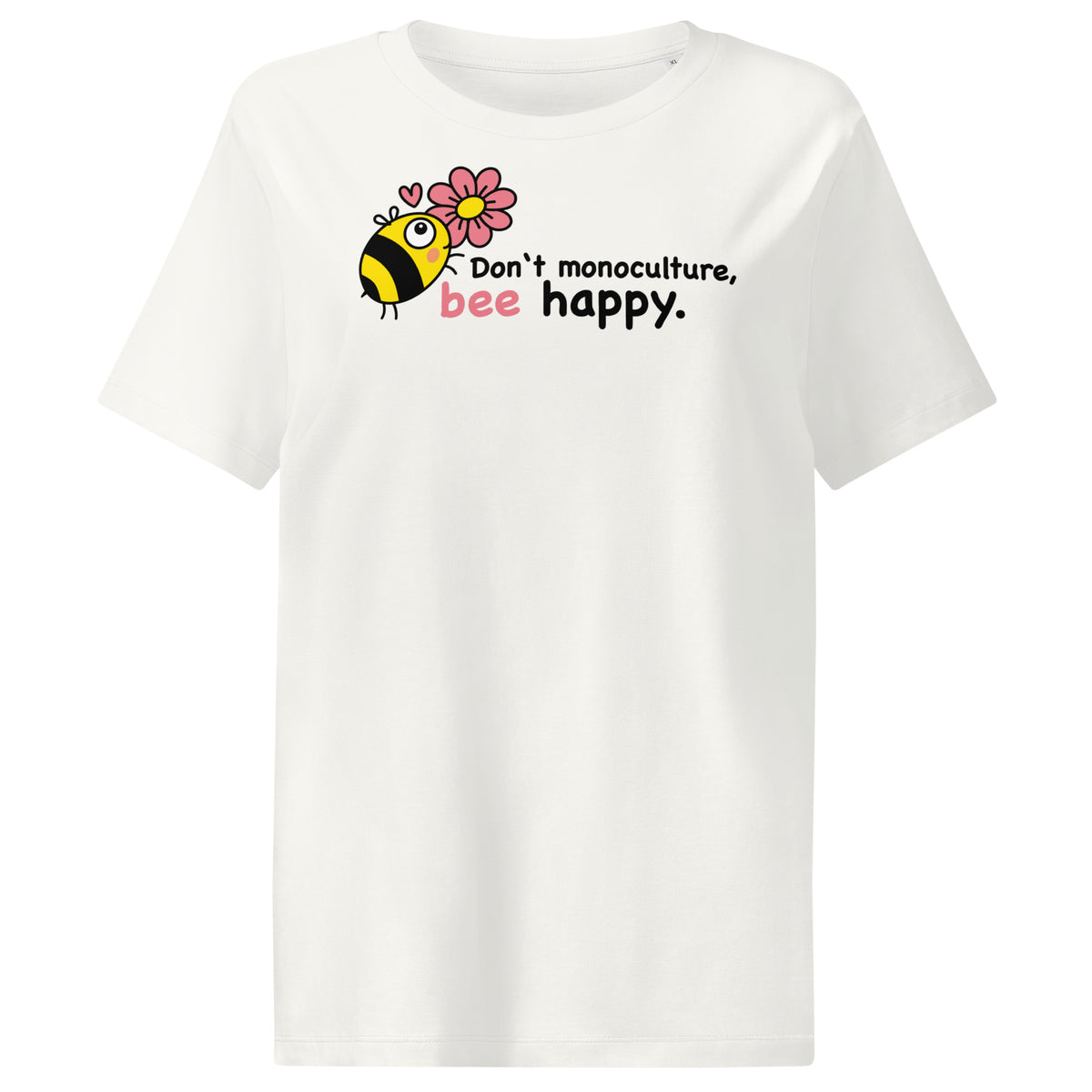 Damen-T-Shirt in Offwhite mit Bienen-Print und Schriftzug „bee happy“