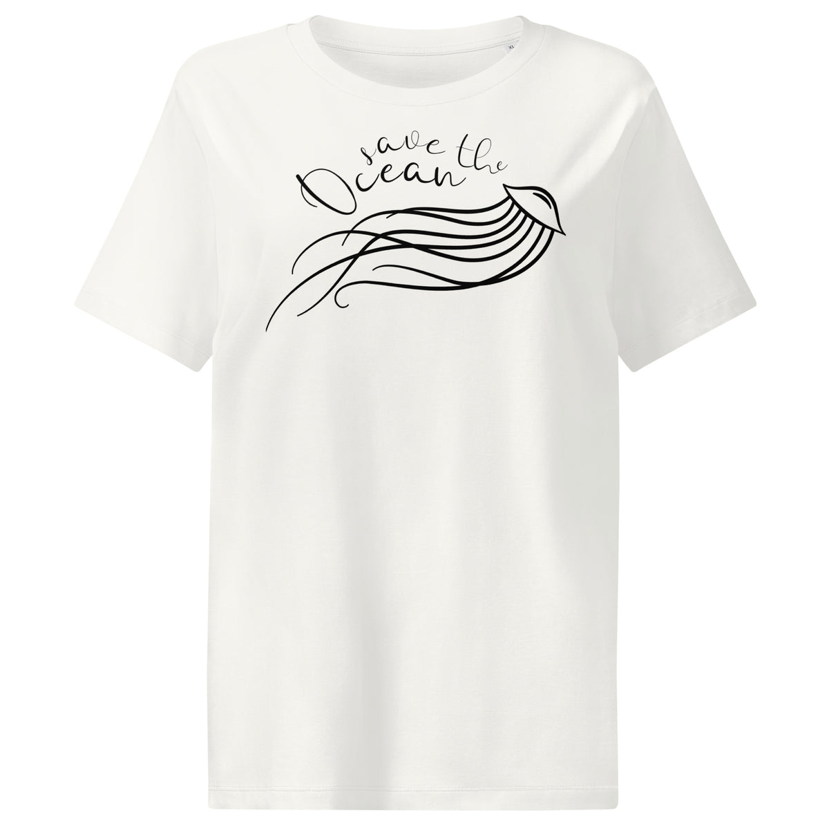 Damen-T-Shirt, weiß, mit Quallen- und Ozean-Motiv, Rundhalsausschnitt