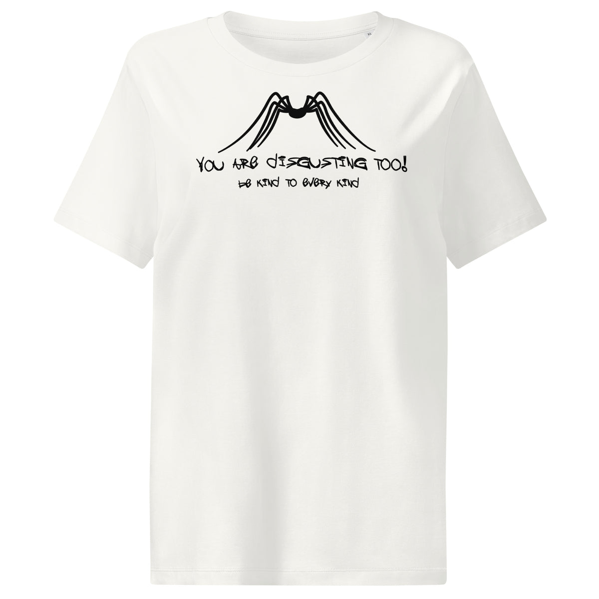 Damen-T-Shirt offwhite mit schwarzem Grafikprint auf der Brust, Rundhalsausschnitt